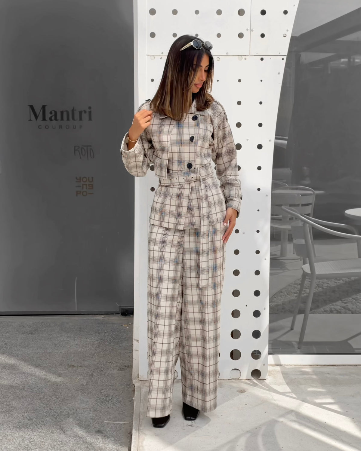 Plaid Belted Set