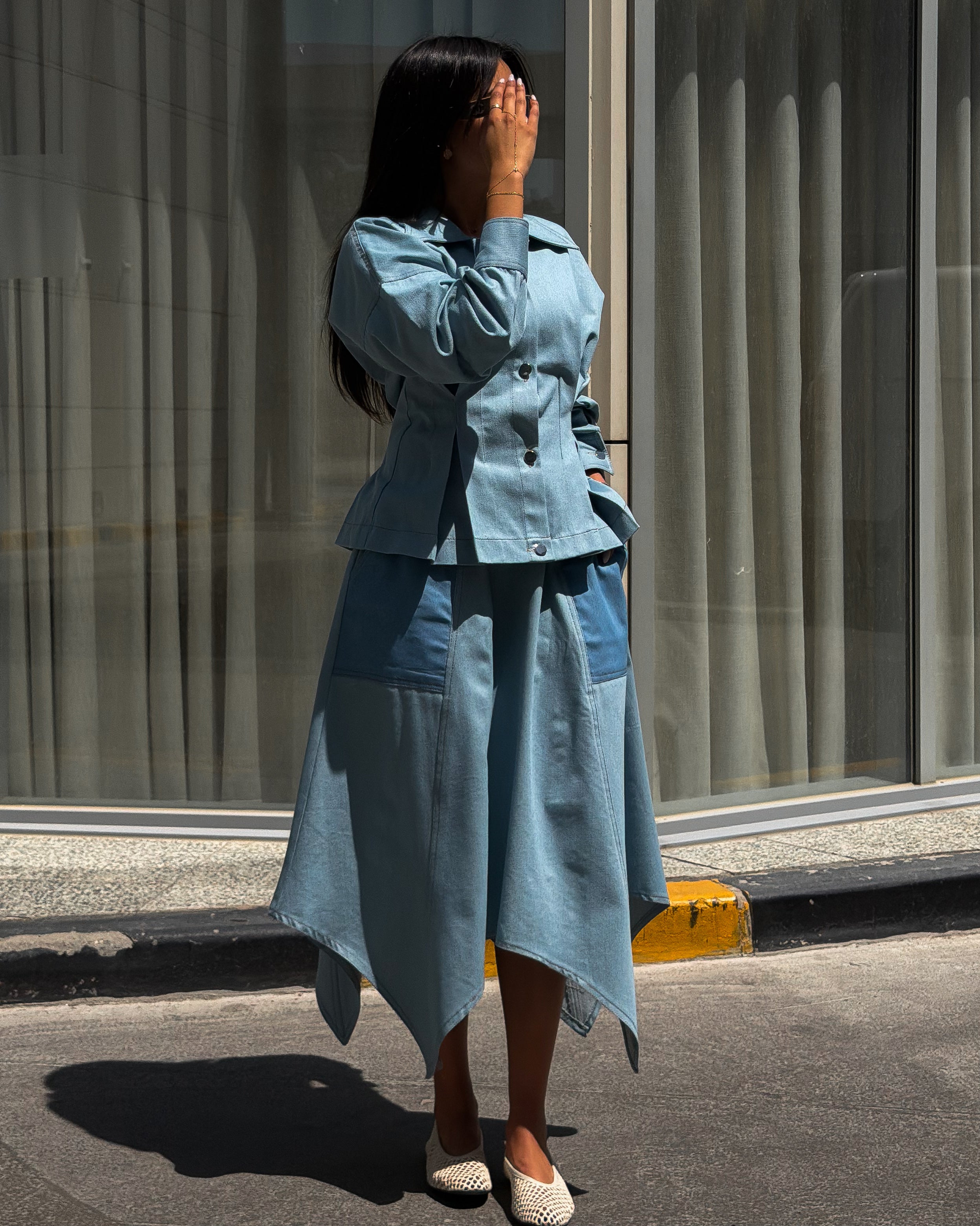 Two-Tone Denim Midi Set