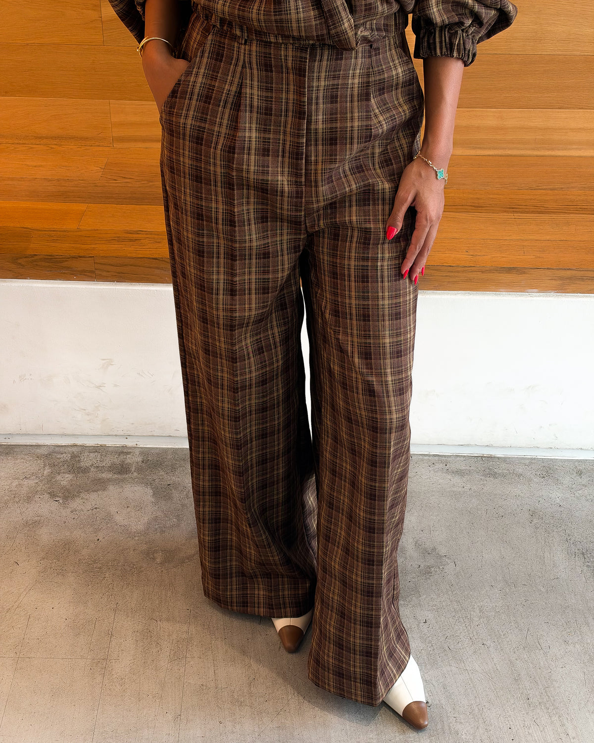 Brown Plaid Two-Piece Set