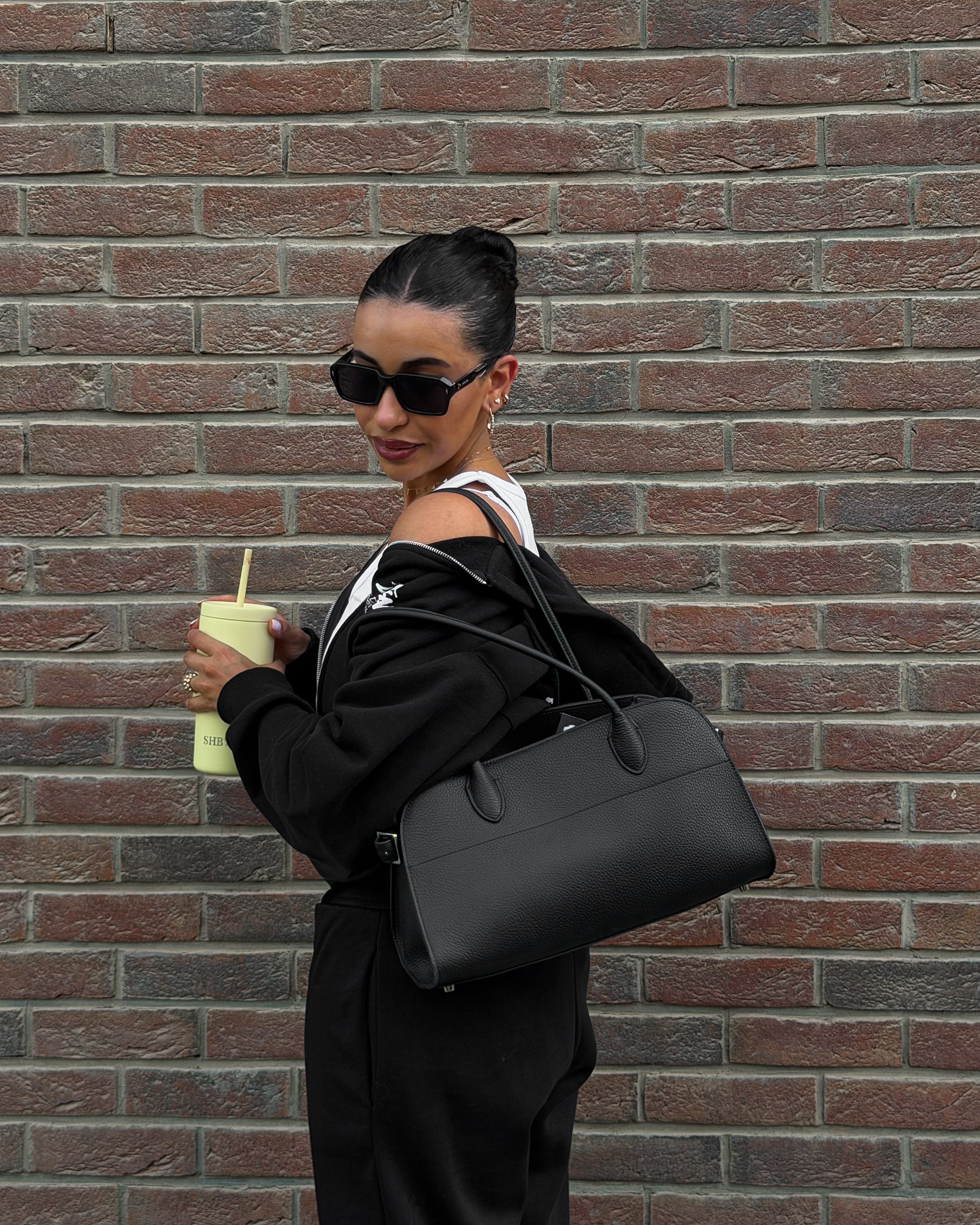 Dome Long Strap Black Leather