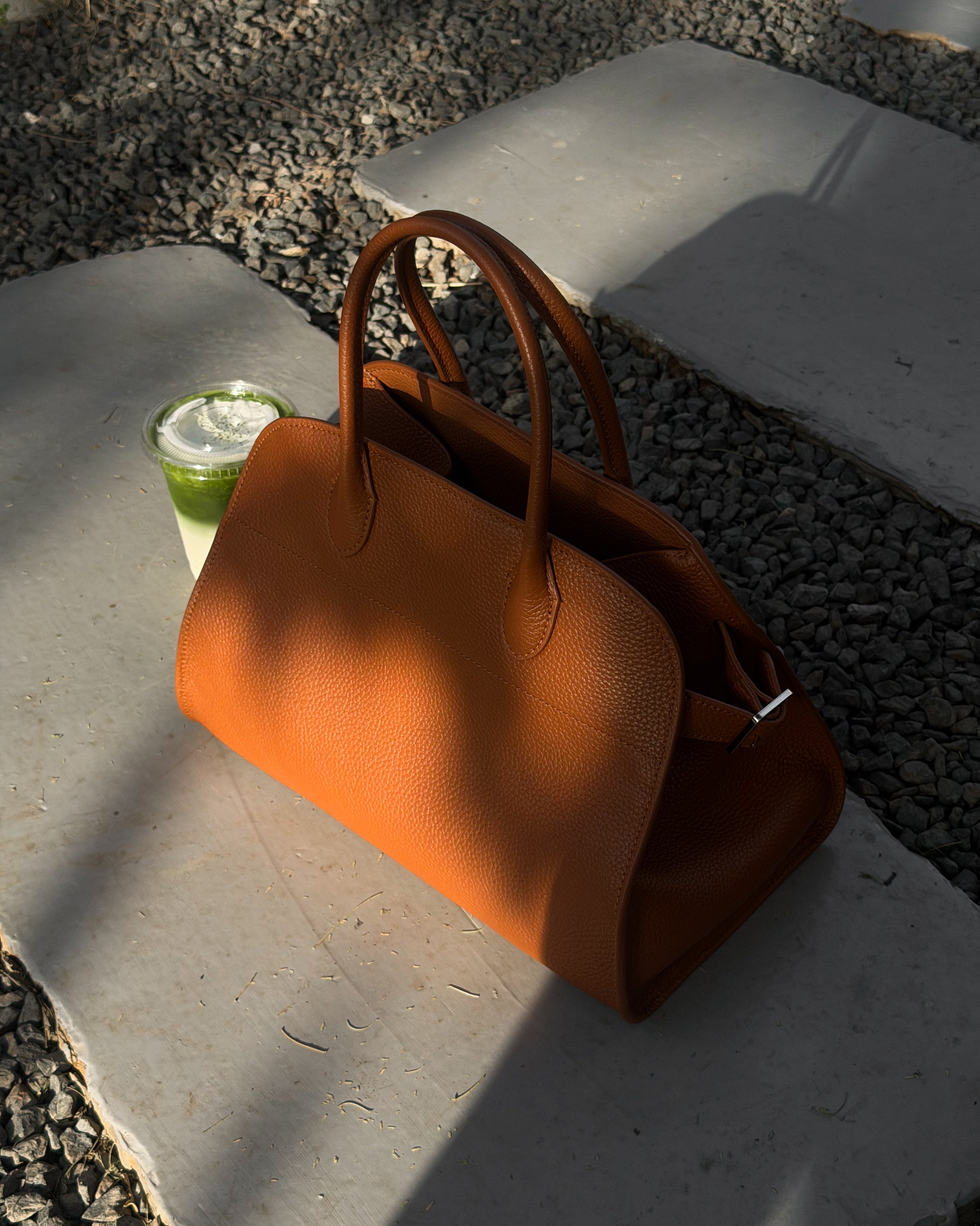 Dome Texture Camel Leather Bag