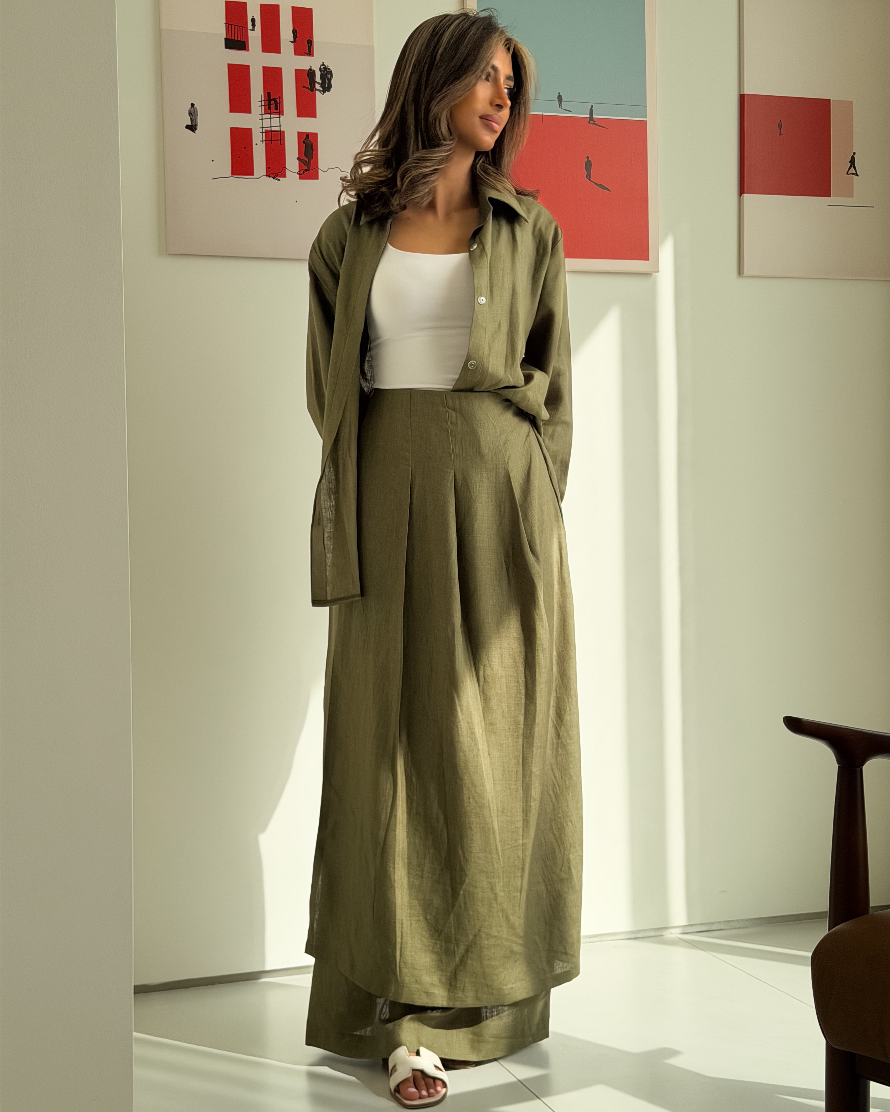 Modest Linen Set Olive green