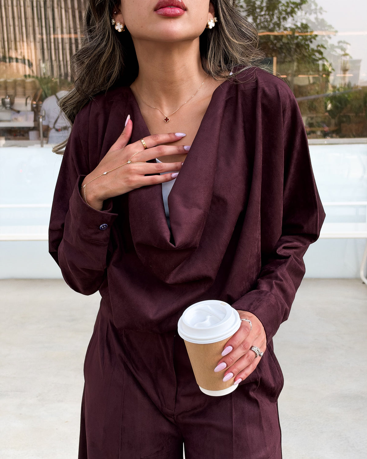 Burgundy Suede Draped Set