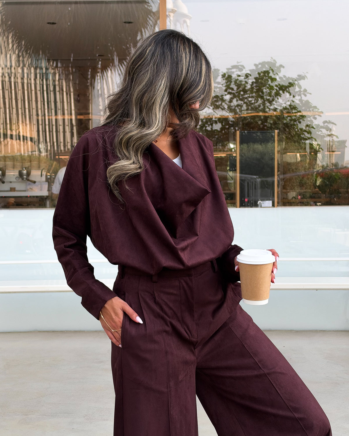 Burgundy Suede Draped Set