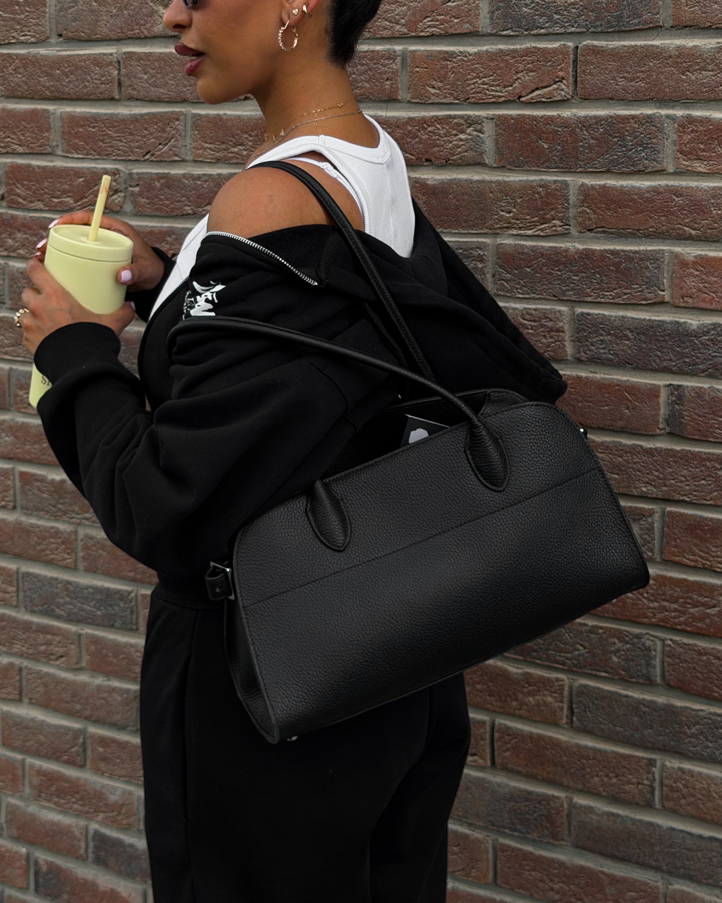 Dome Long Strap Black Leather