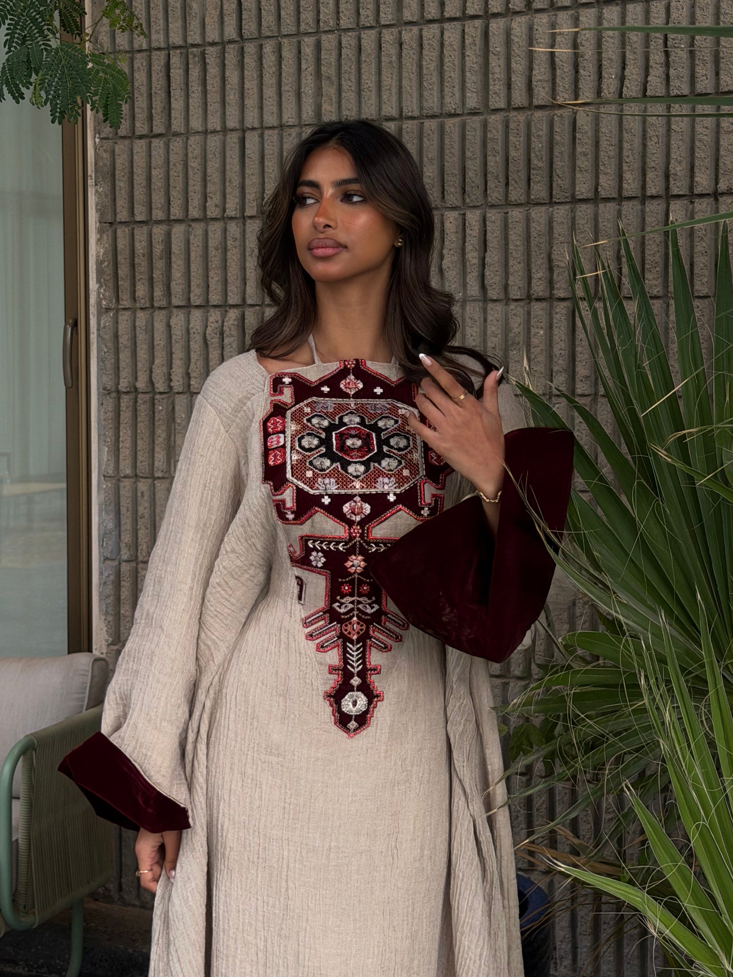 Modest Beige Velvet-Cuff