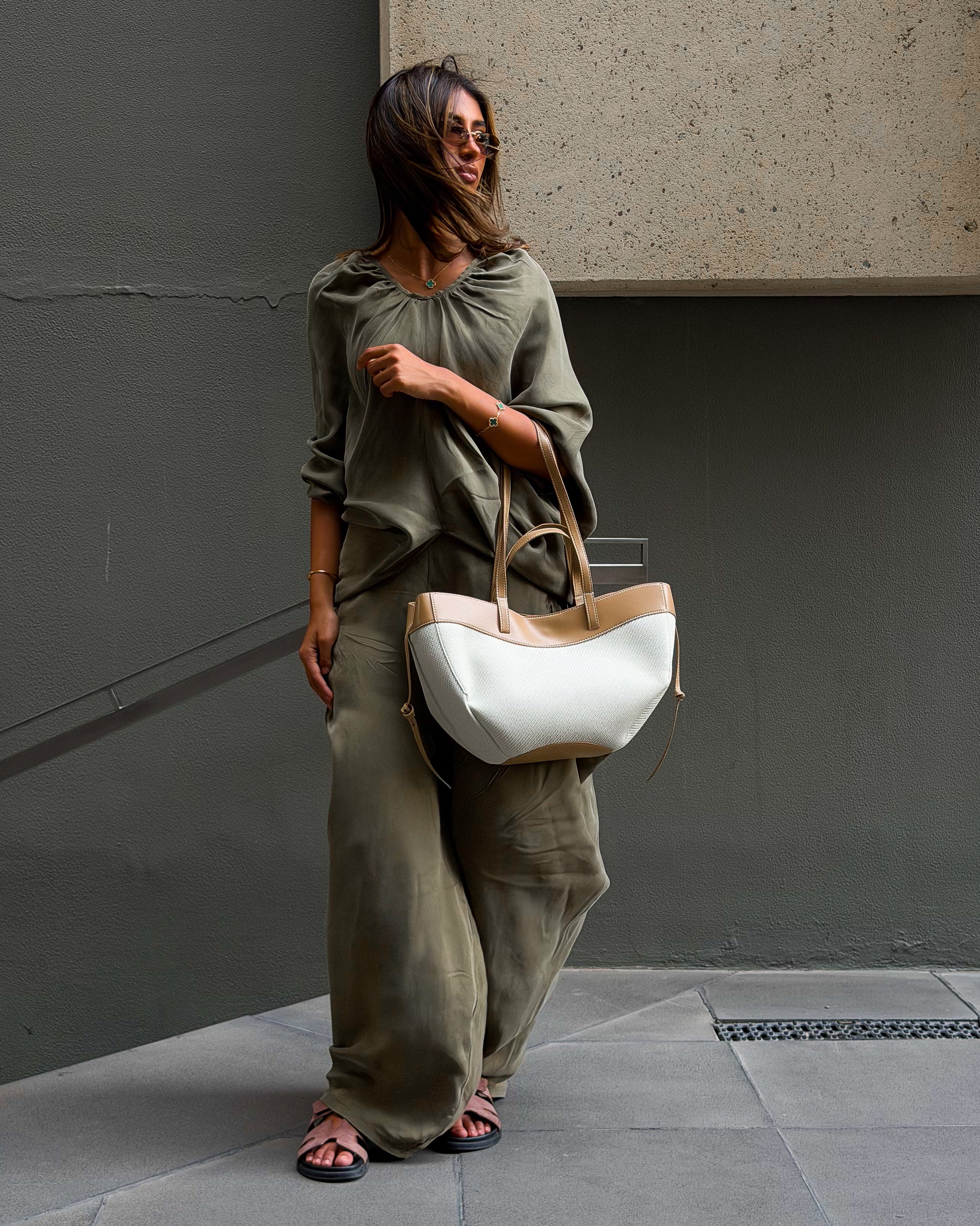 Leather Canvas Tote Bag