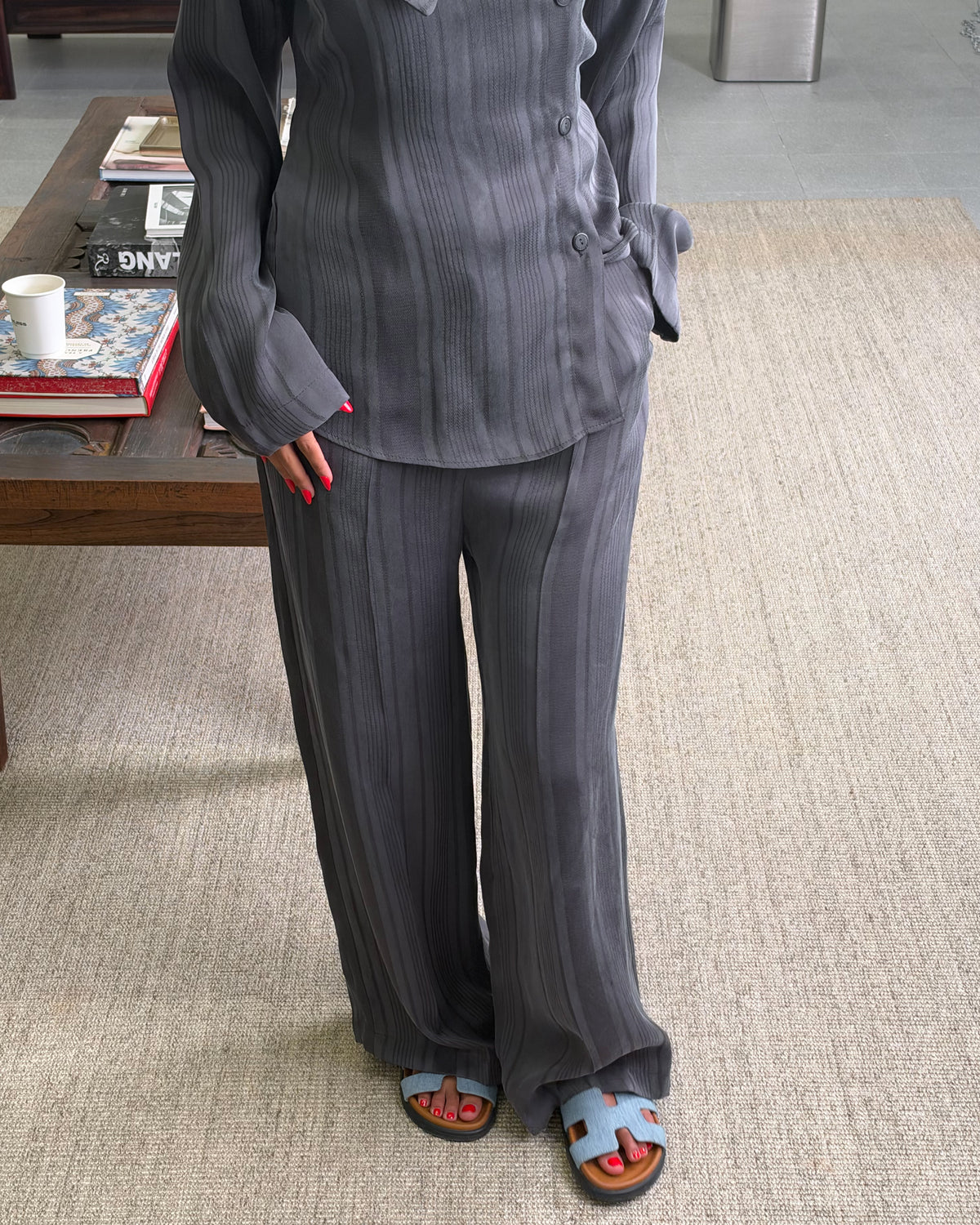 Grey TEXTURED SATIN SET