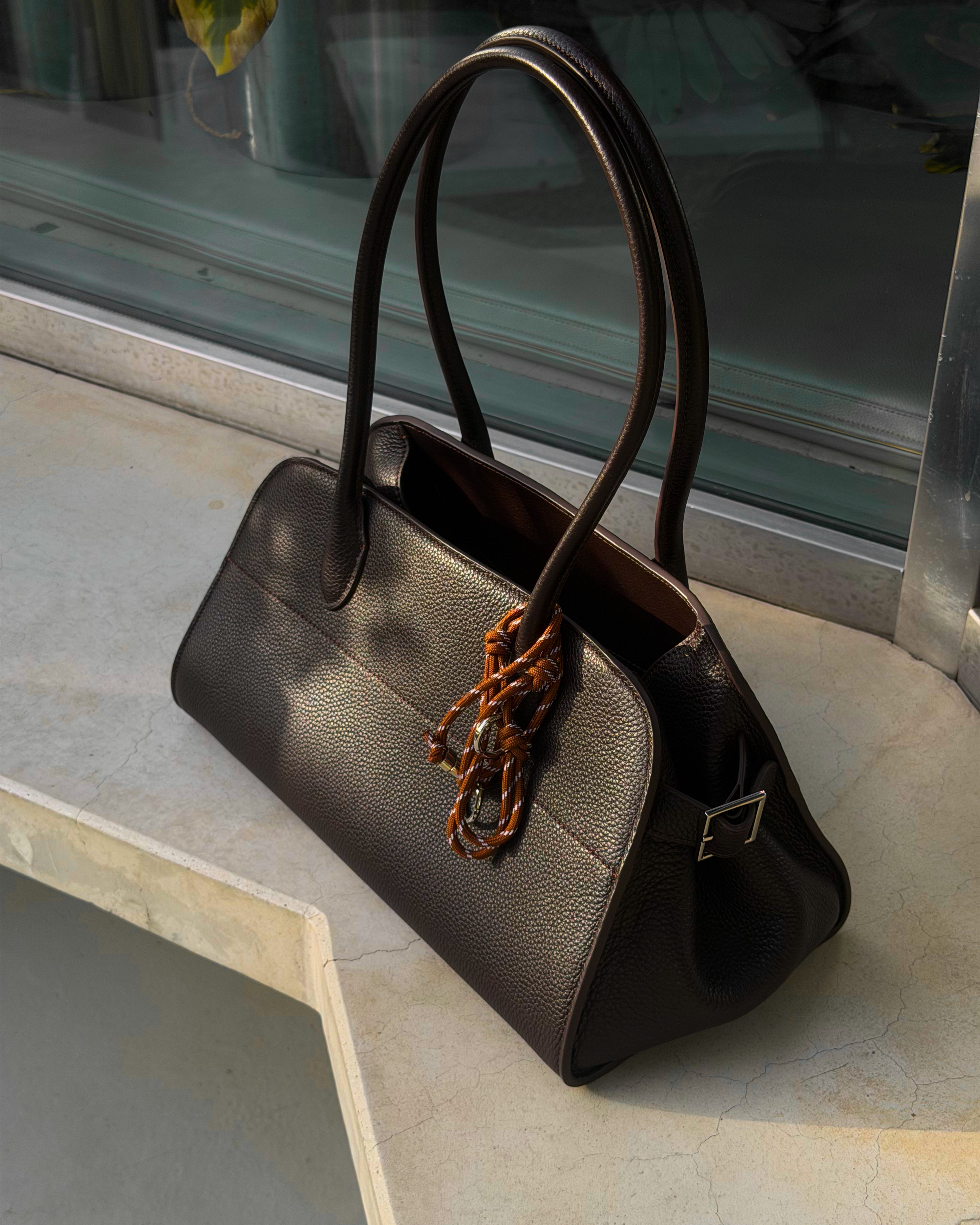 Dome Long Strap Briarwood Leather Bag