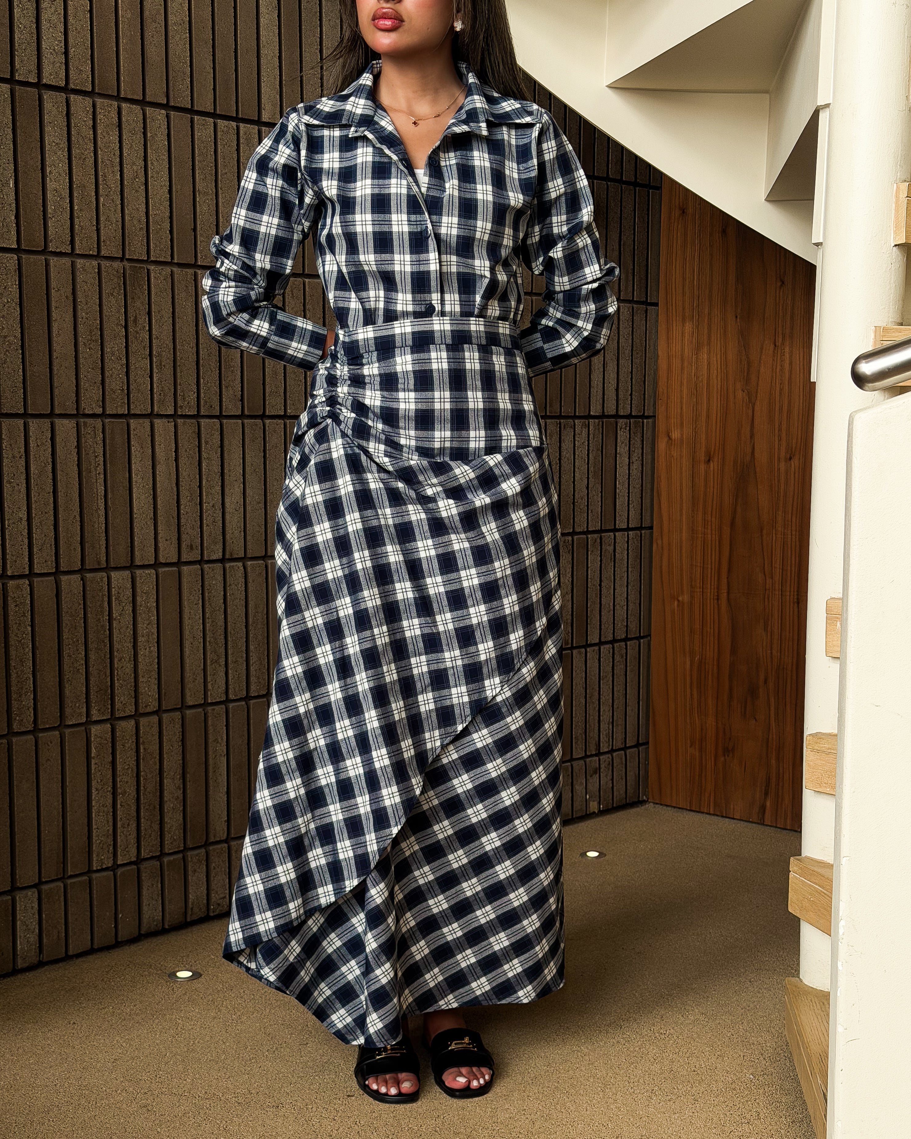 The Ruched Plaid Dres
