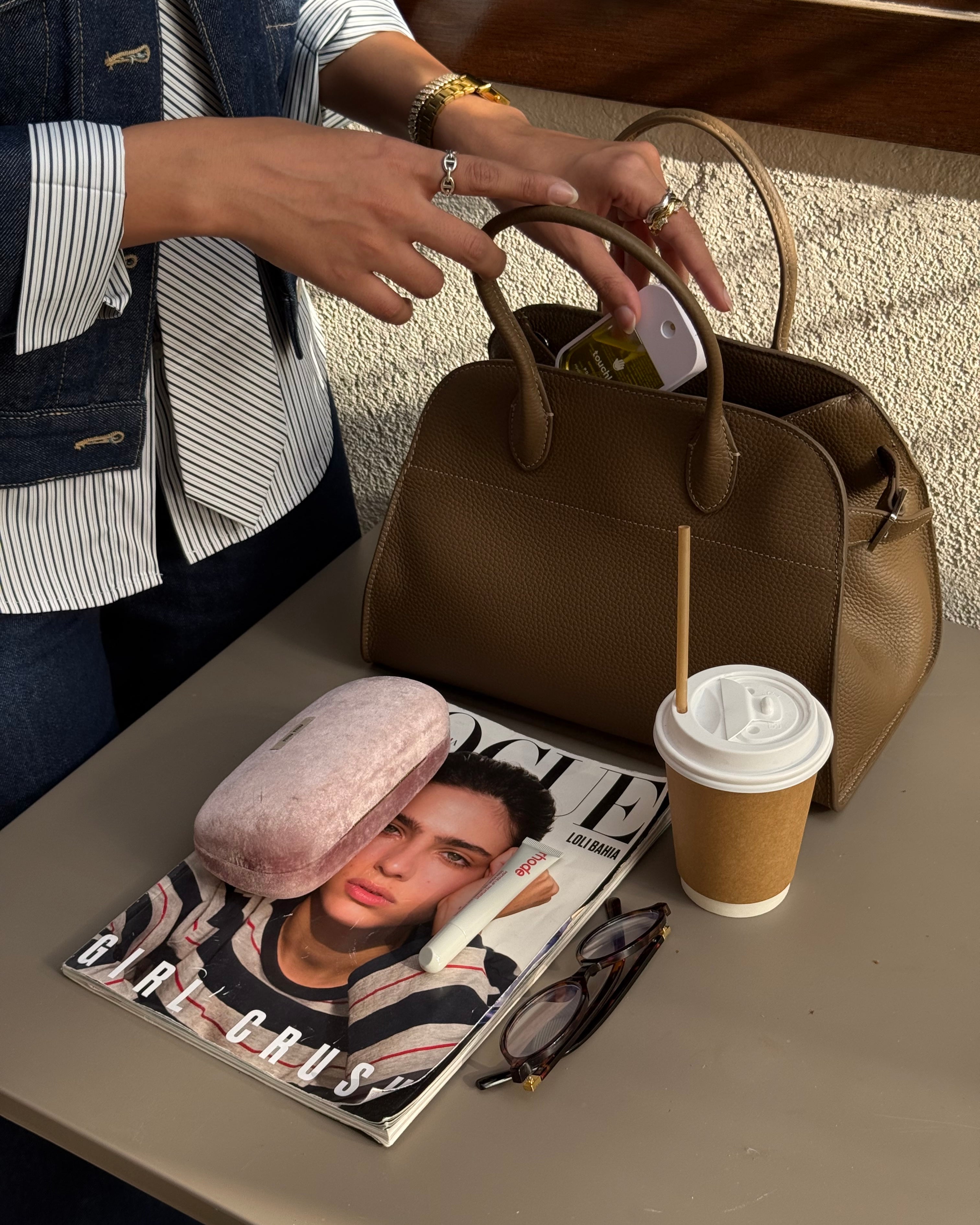 Dome Camel Leather Bag