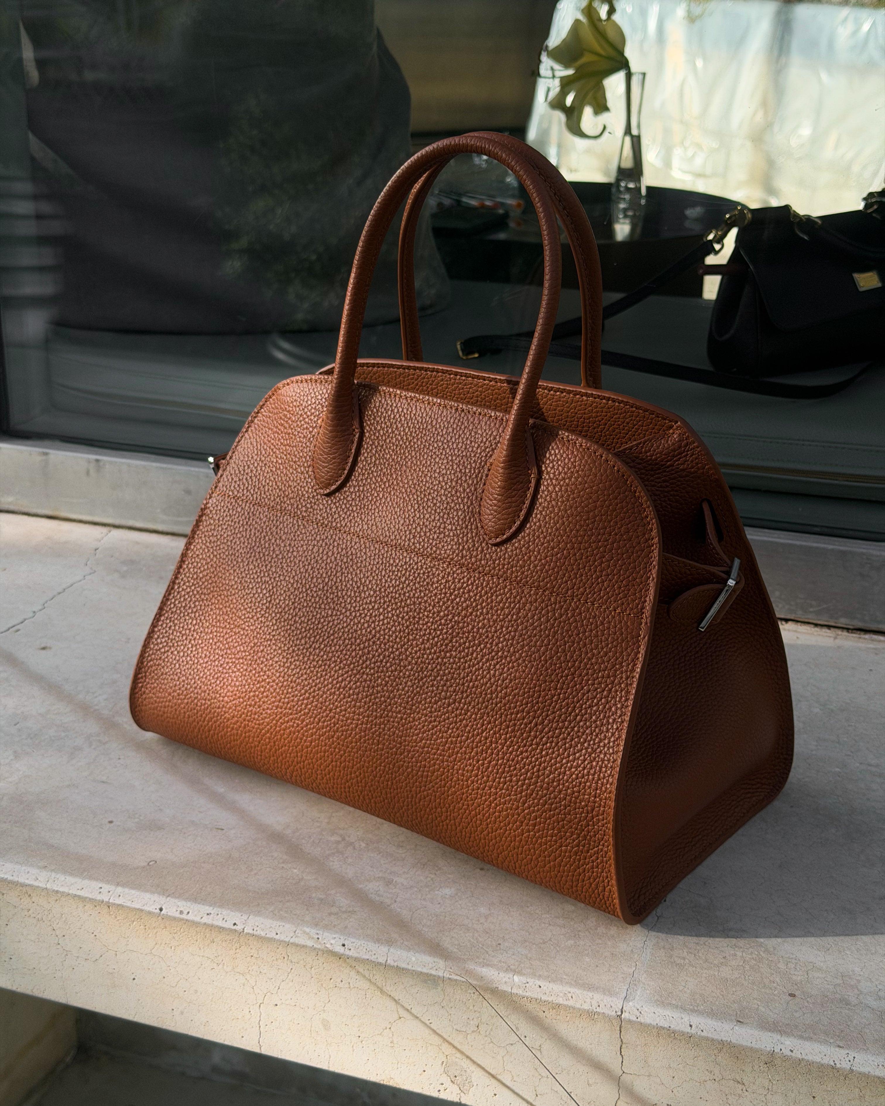 Dome Texture Camel Leather Bag