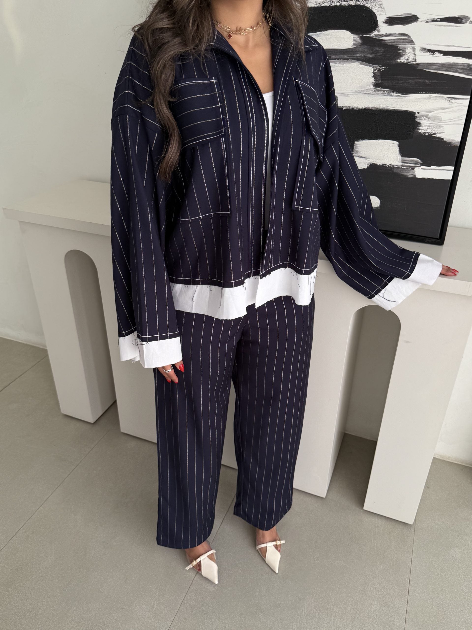 Blue Blazer Set With Cuff