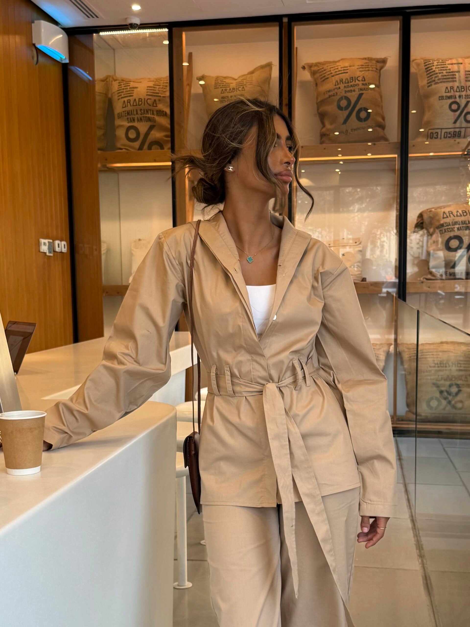 Biege Tie-Front Shirt