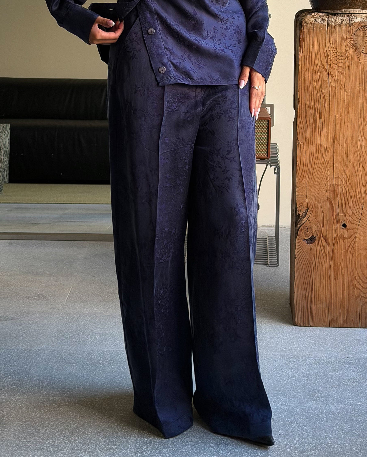 Jacquard Navy Blue Pants
