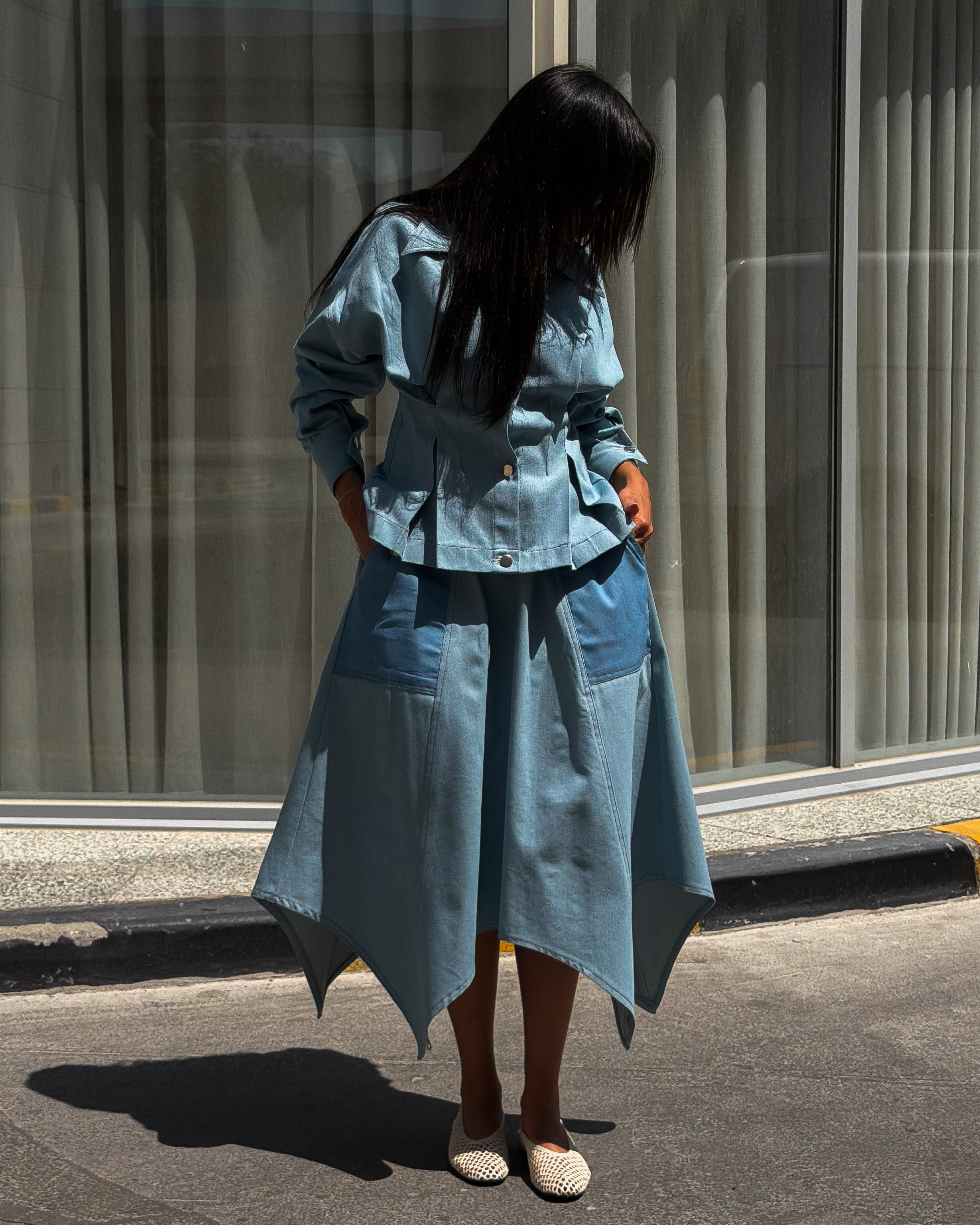 Two-Tone Denim Midi Set