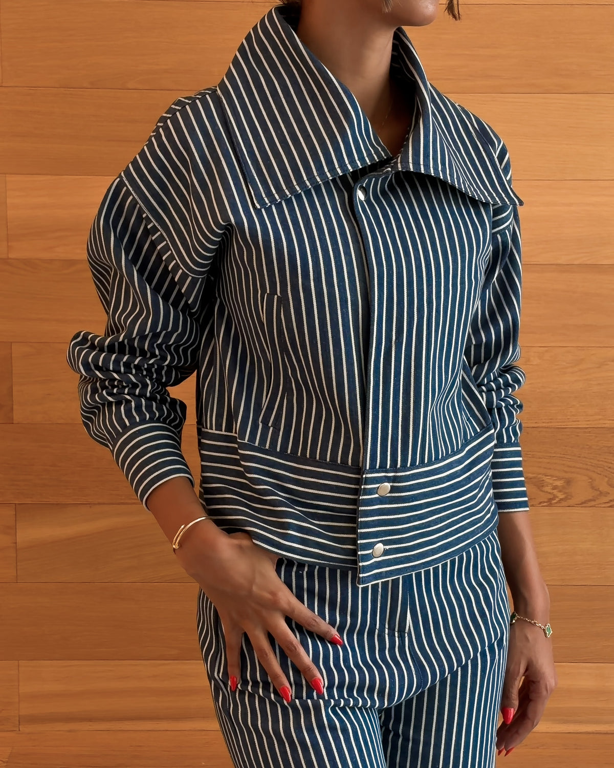Striped Denim Jacket & Pants Set