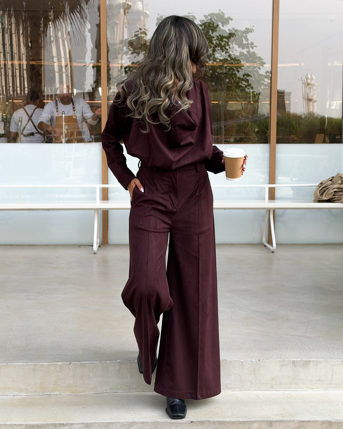 Burgundy Suede Draped Set