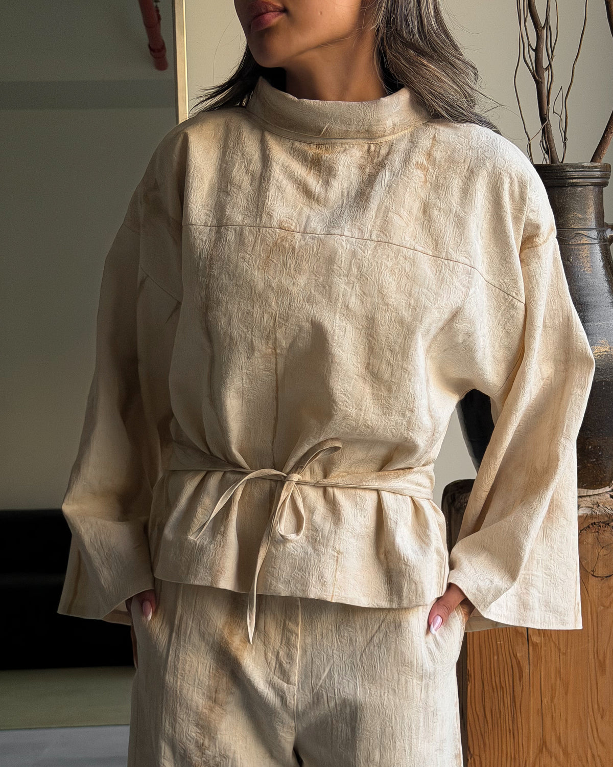 Mock Neck Tie-Waist Co-Ord Set