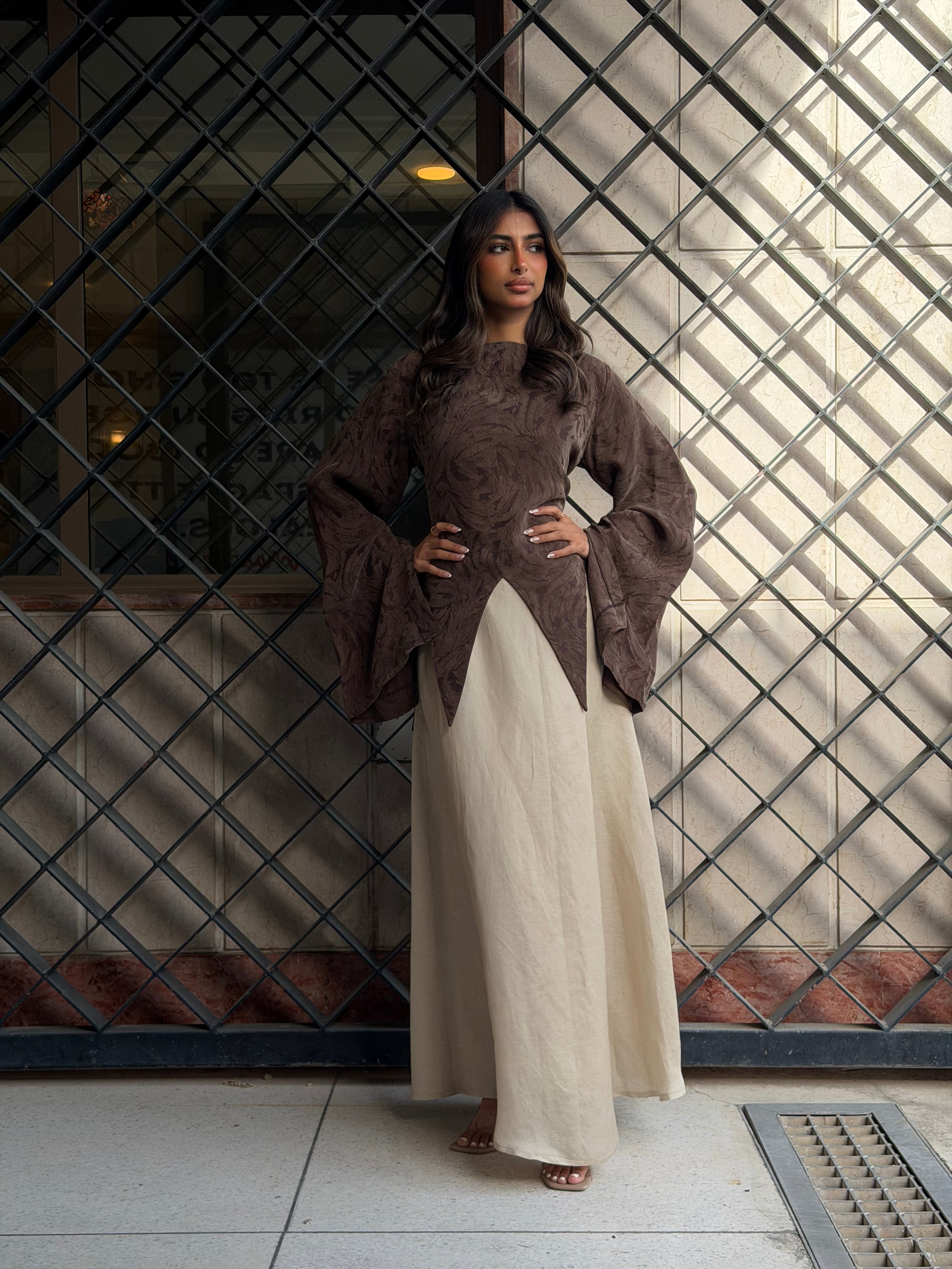 Jacquard Brown Tie-Back Dara