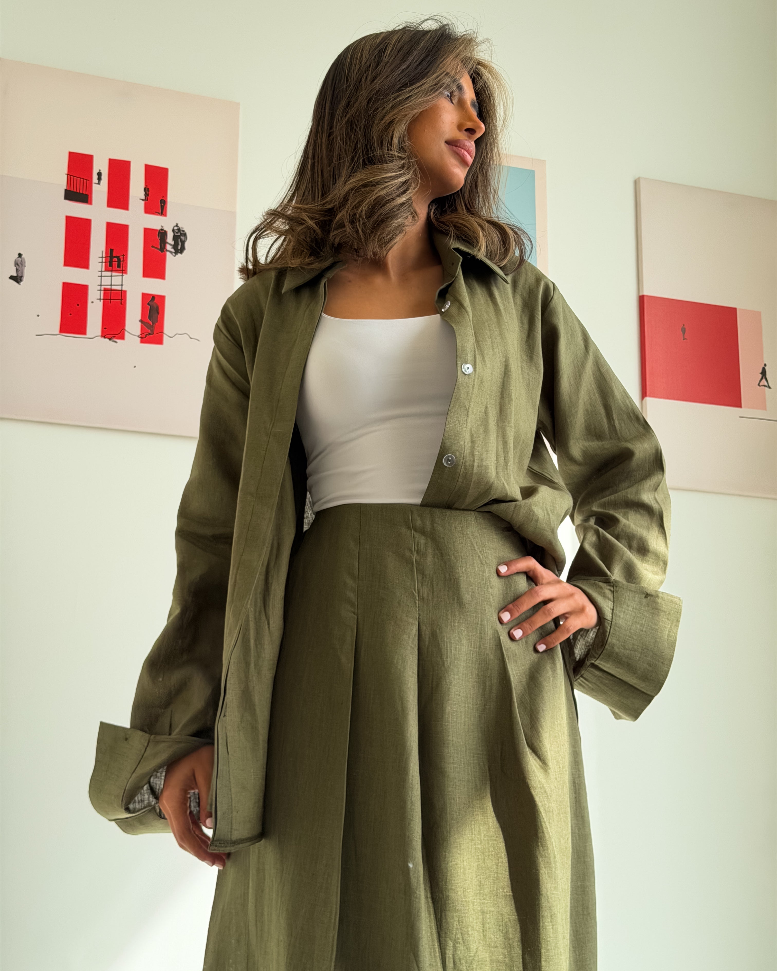Modest Linen Set Olive green