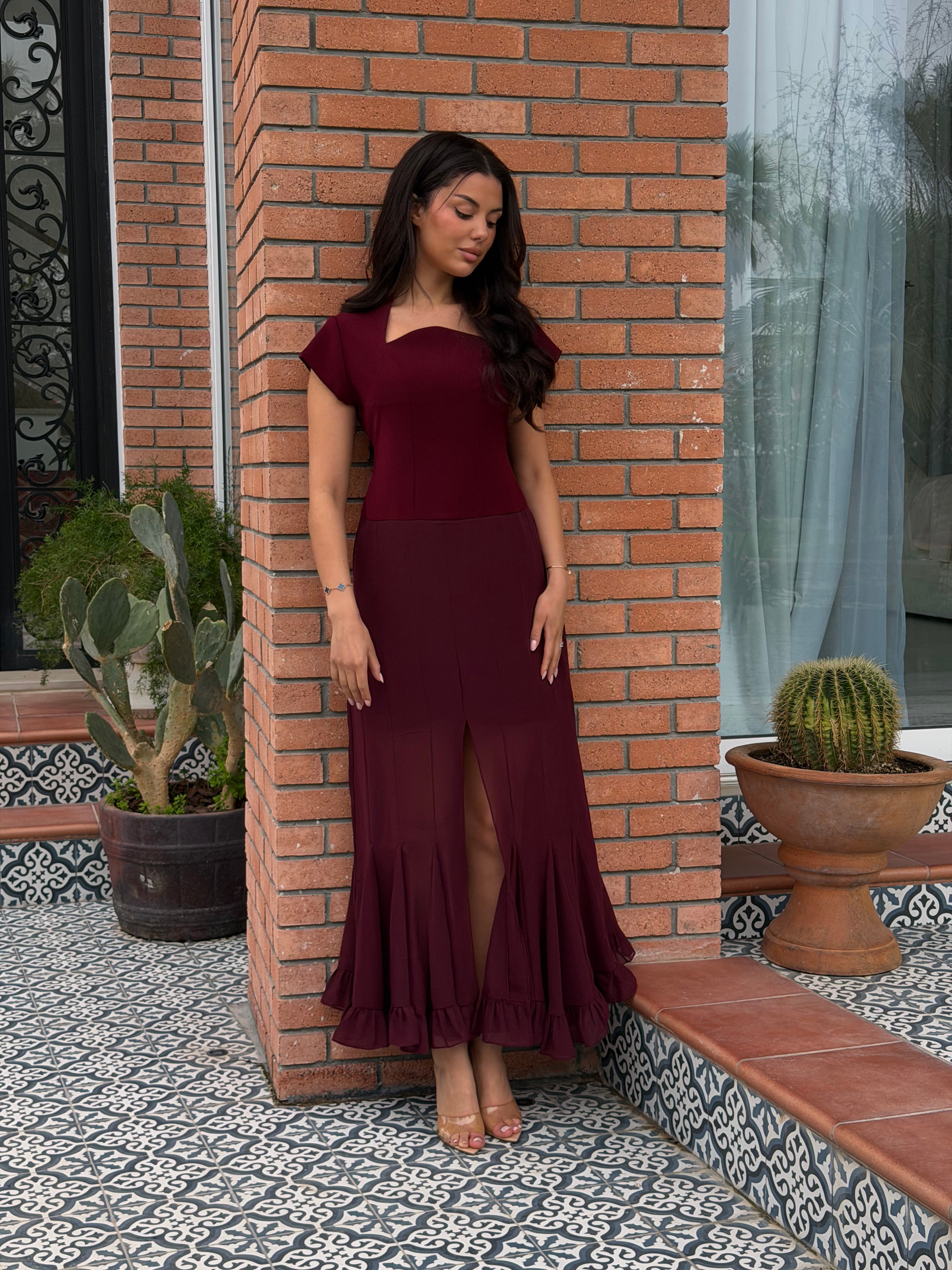 Flora Burgundy Midi Dress