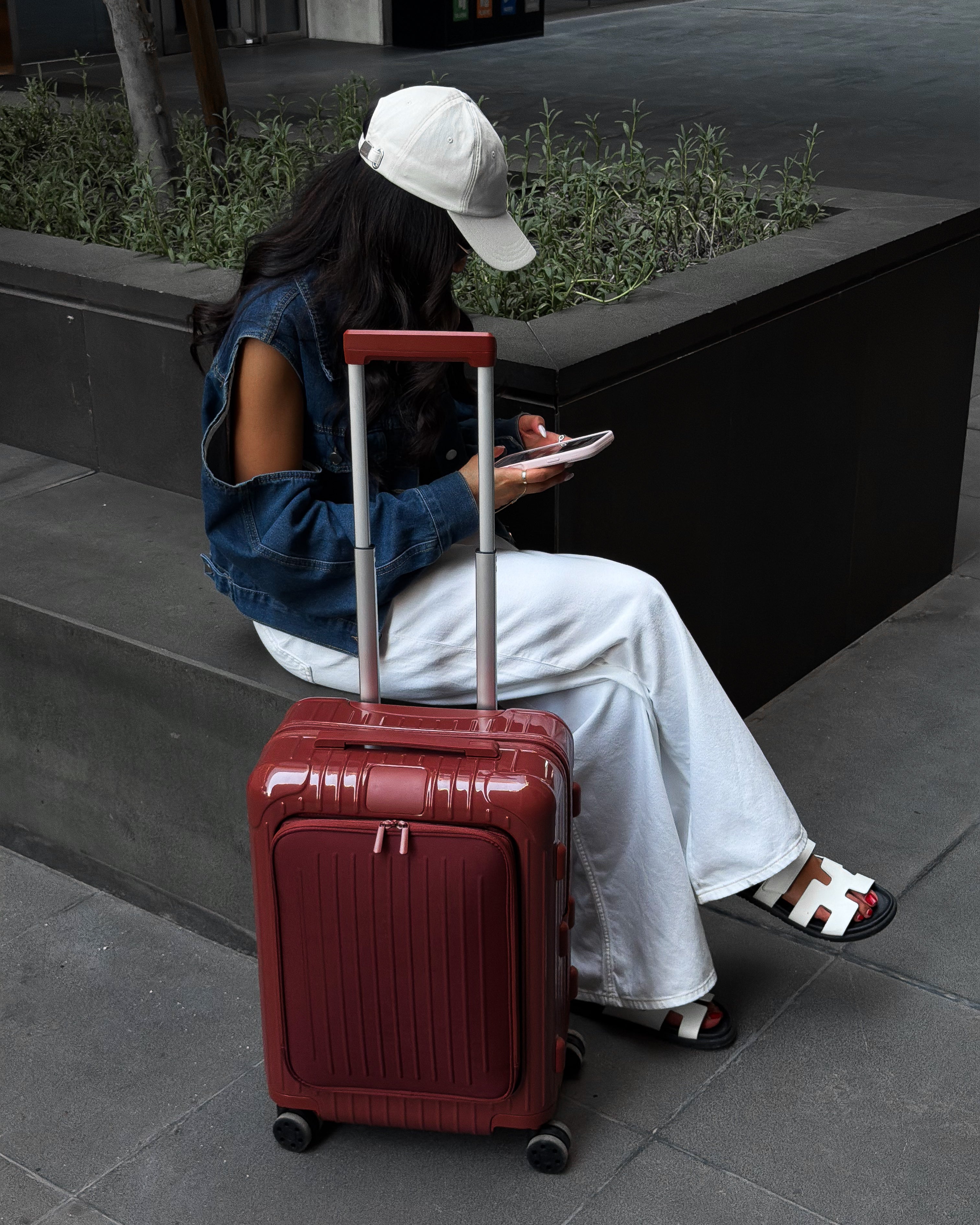 Red Suitcase with Front Pocket