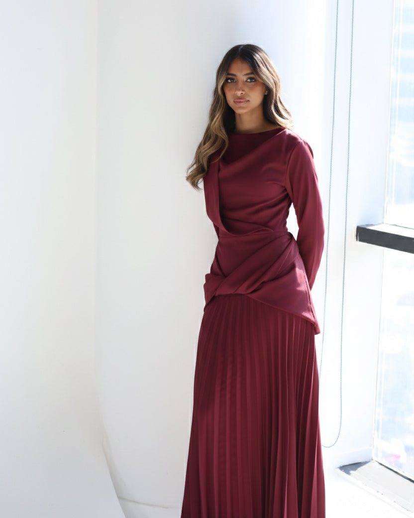 Draped  Burgundy Maxi Dress