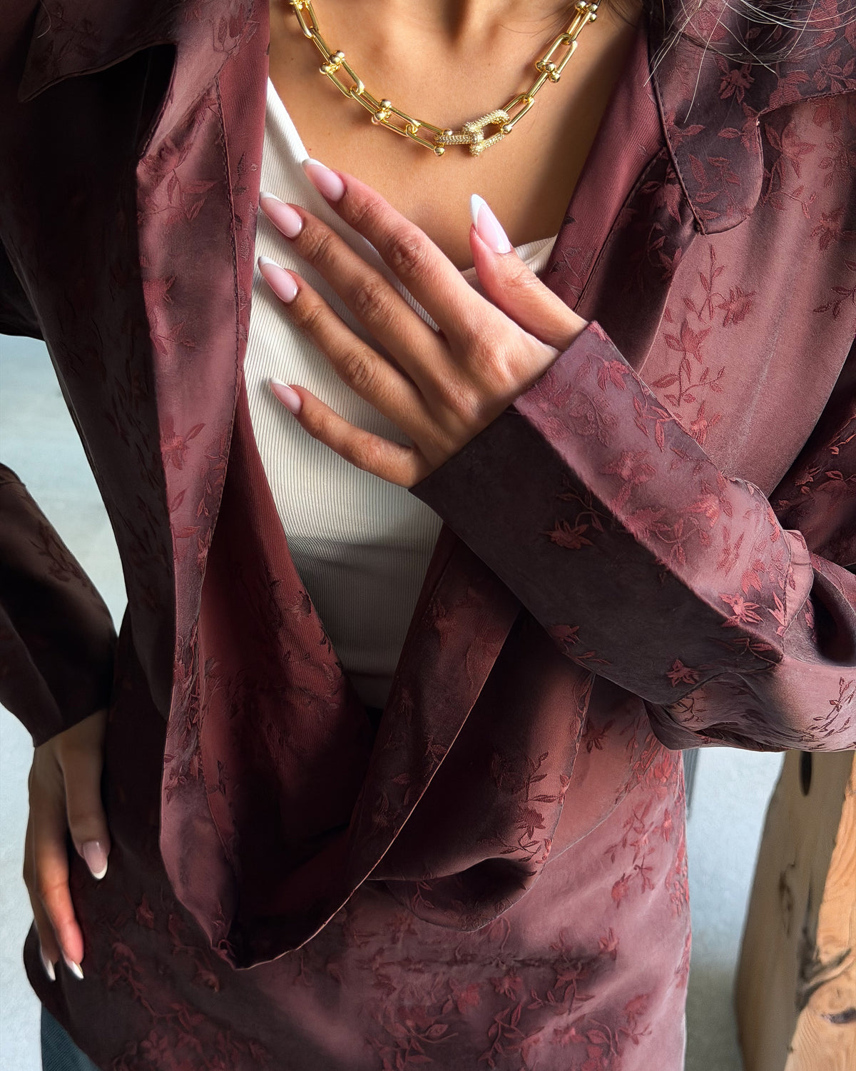 Pure Silk Burgundy Jacquard Shirt