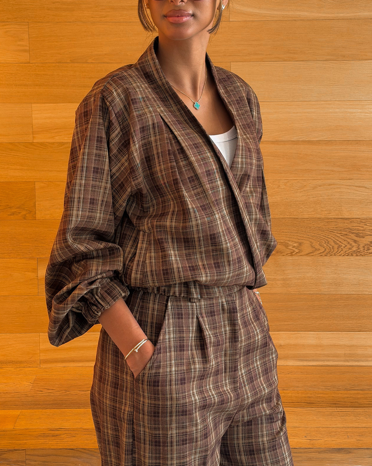 Brown Plaid Two-Piece Set