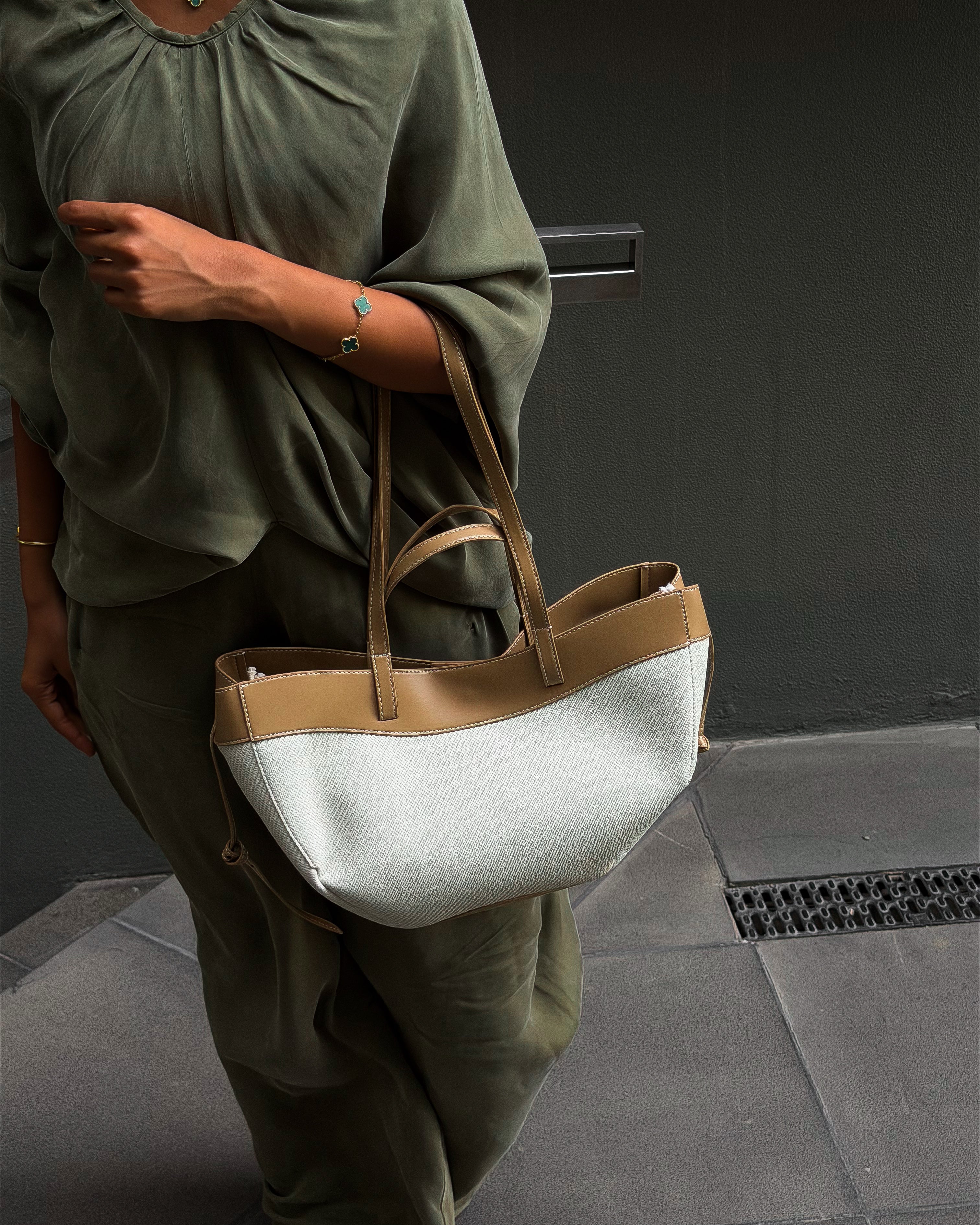 Leather Canvas Tote Bag