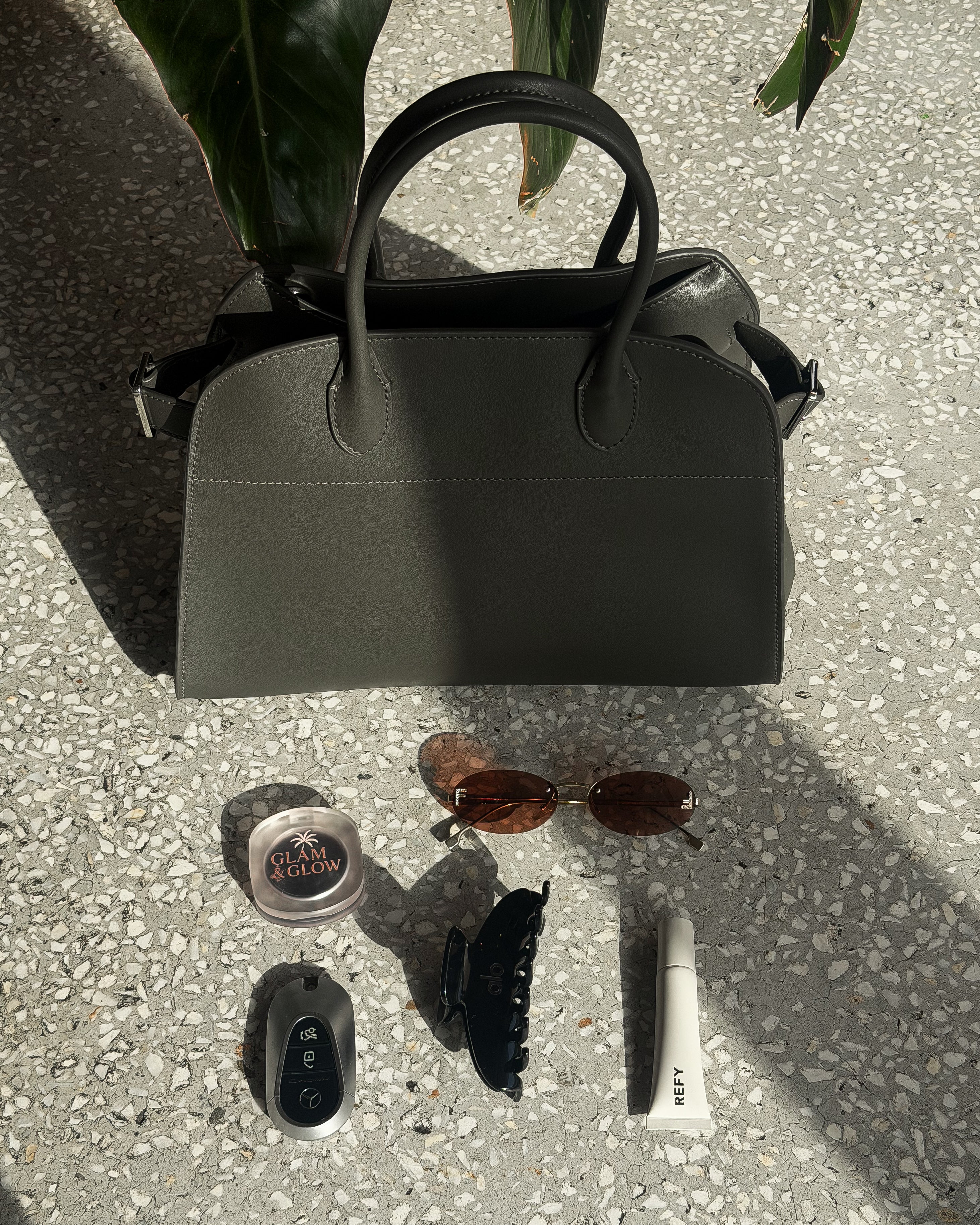 Dome Gray Leather Bag