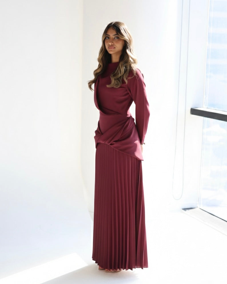 Draped  Burgundy Maxi Dress