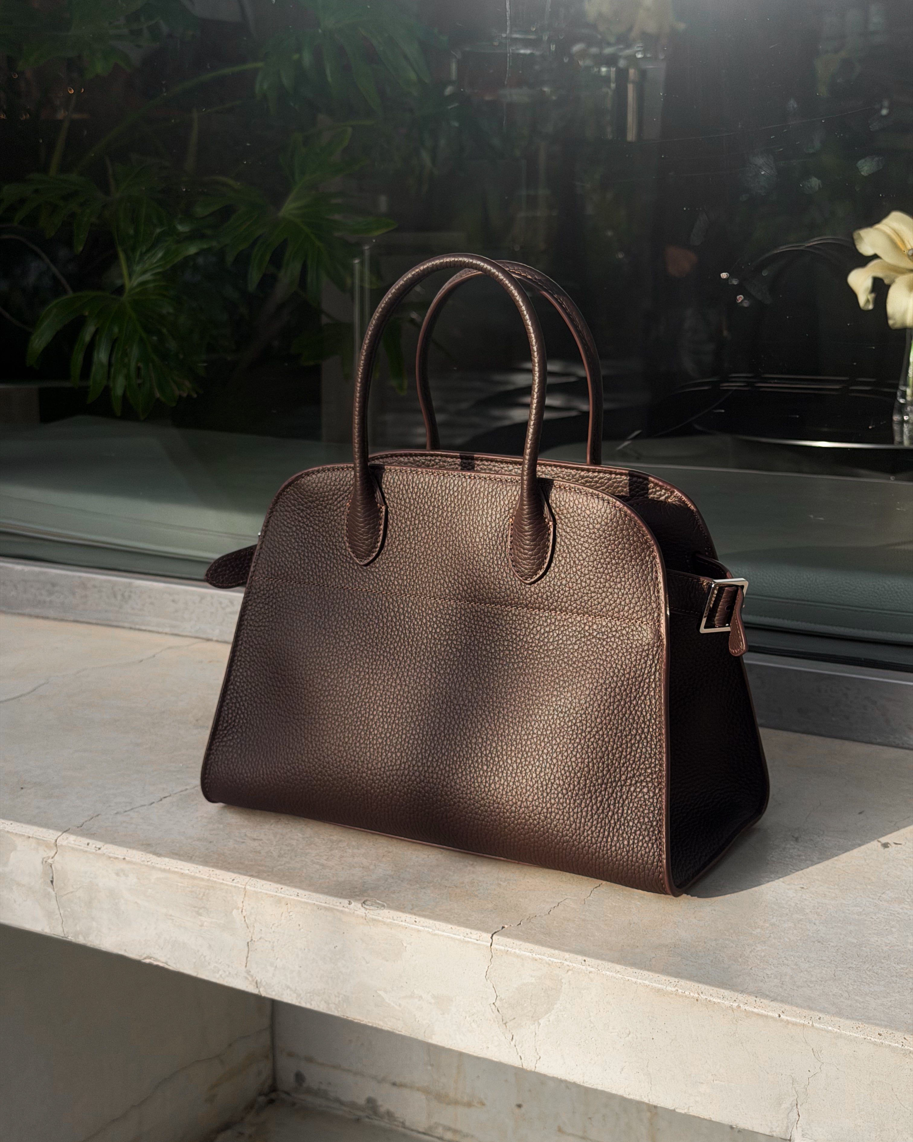 Dome Texture Briarwood Leather Bag
