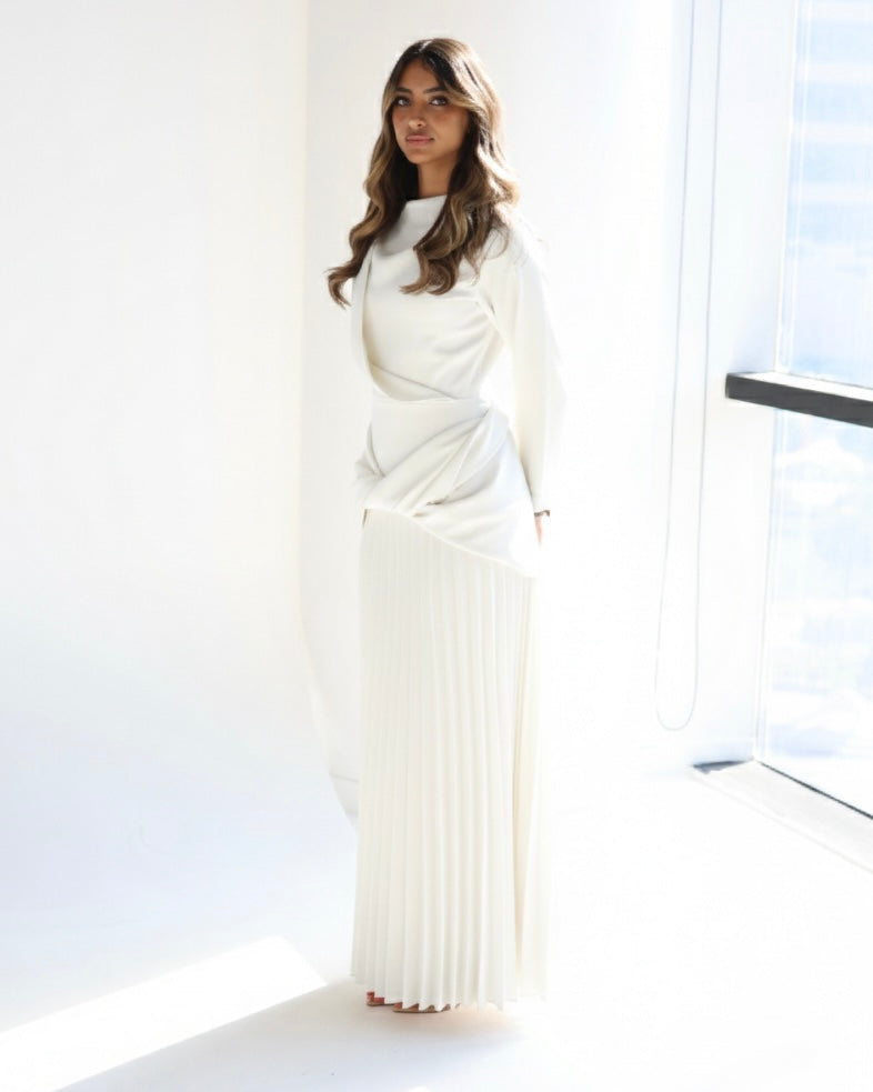 Draped Off White Maxi Dress