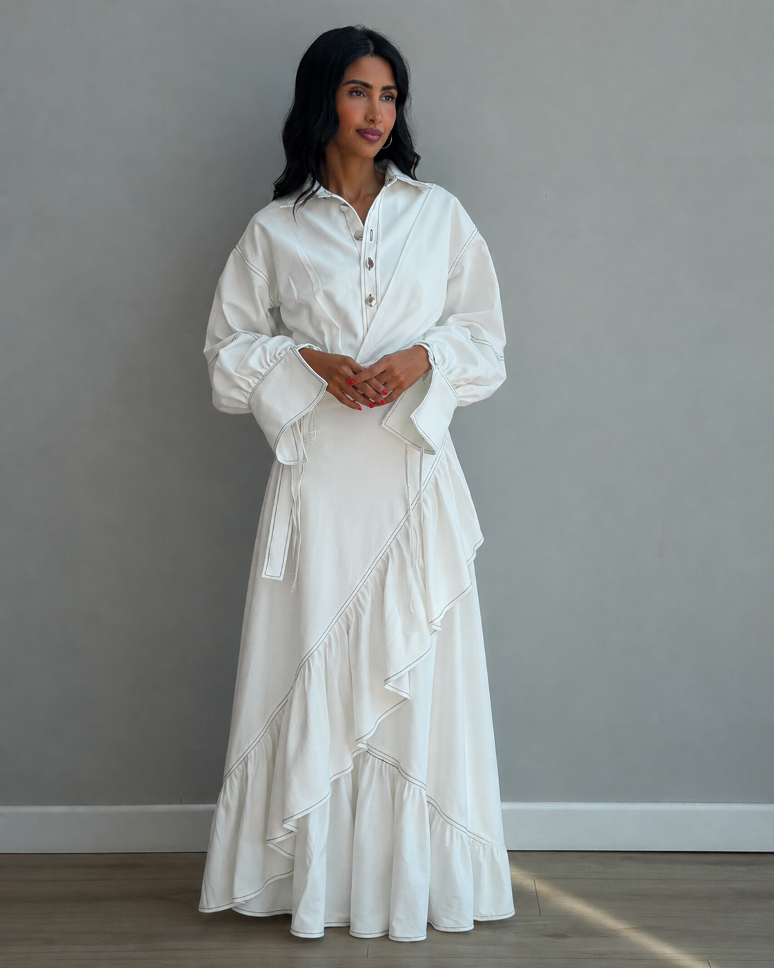 White Raffles Maxi Denim Set