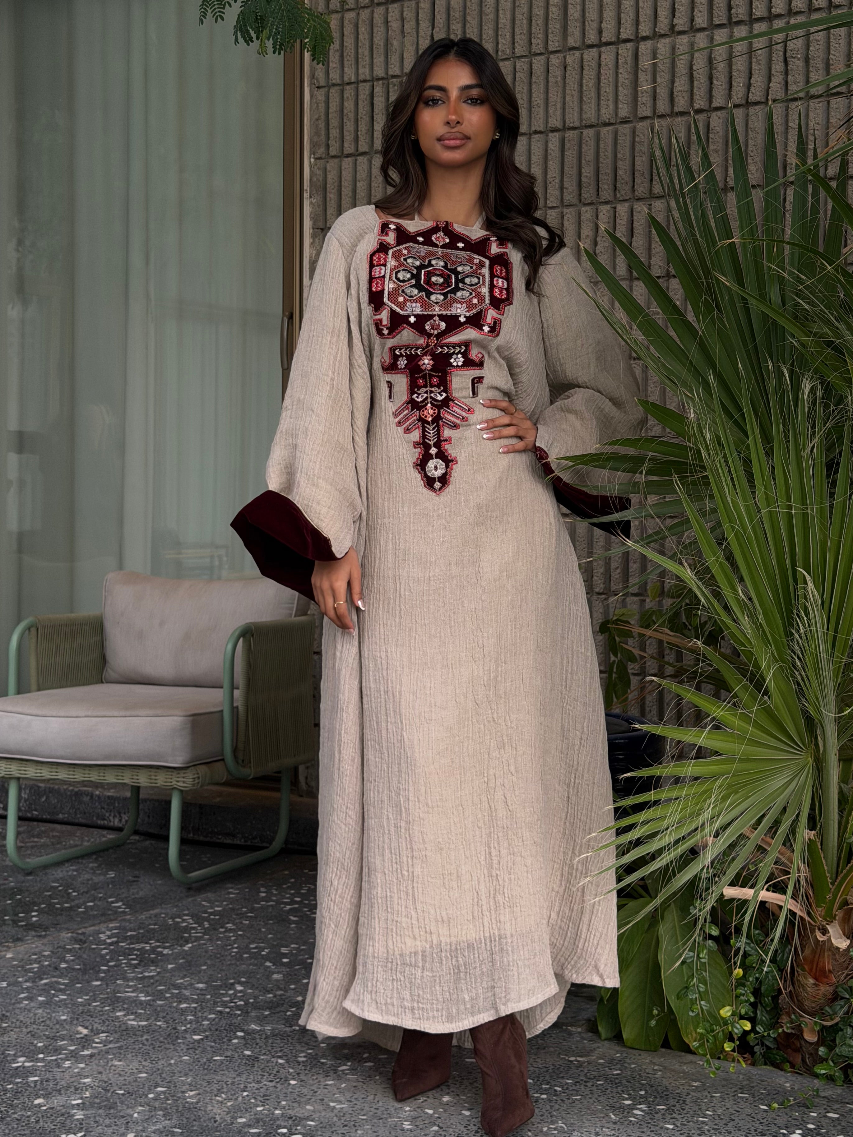 Modest Beige Velvet-Cuff