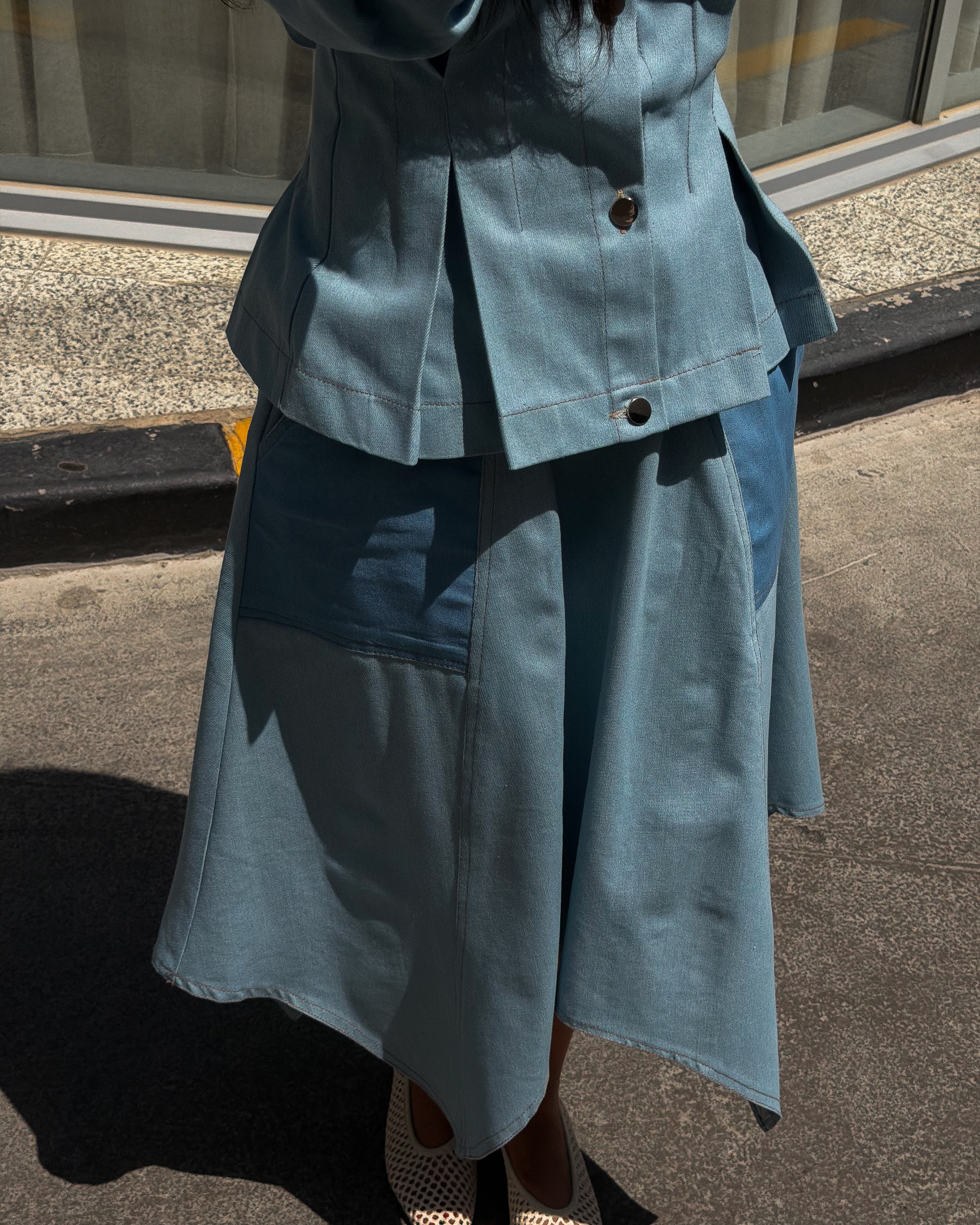 Two-Tone Denim Midi Set