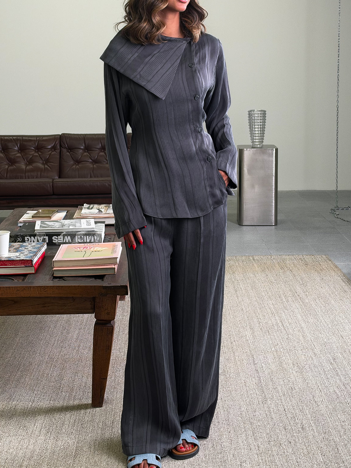 Grey TEXTURED SATIN SET