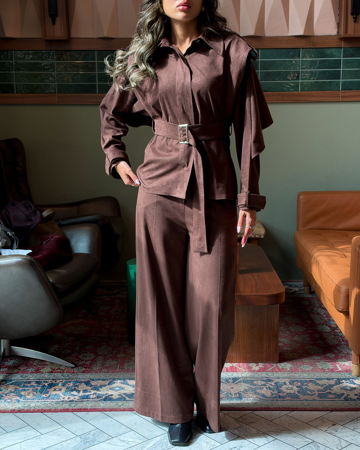 Relaxed Fit Suede Drape Set
