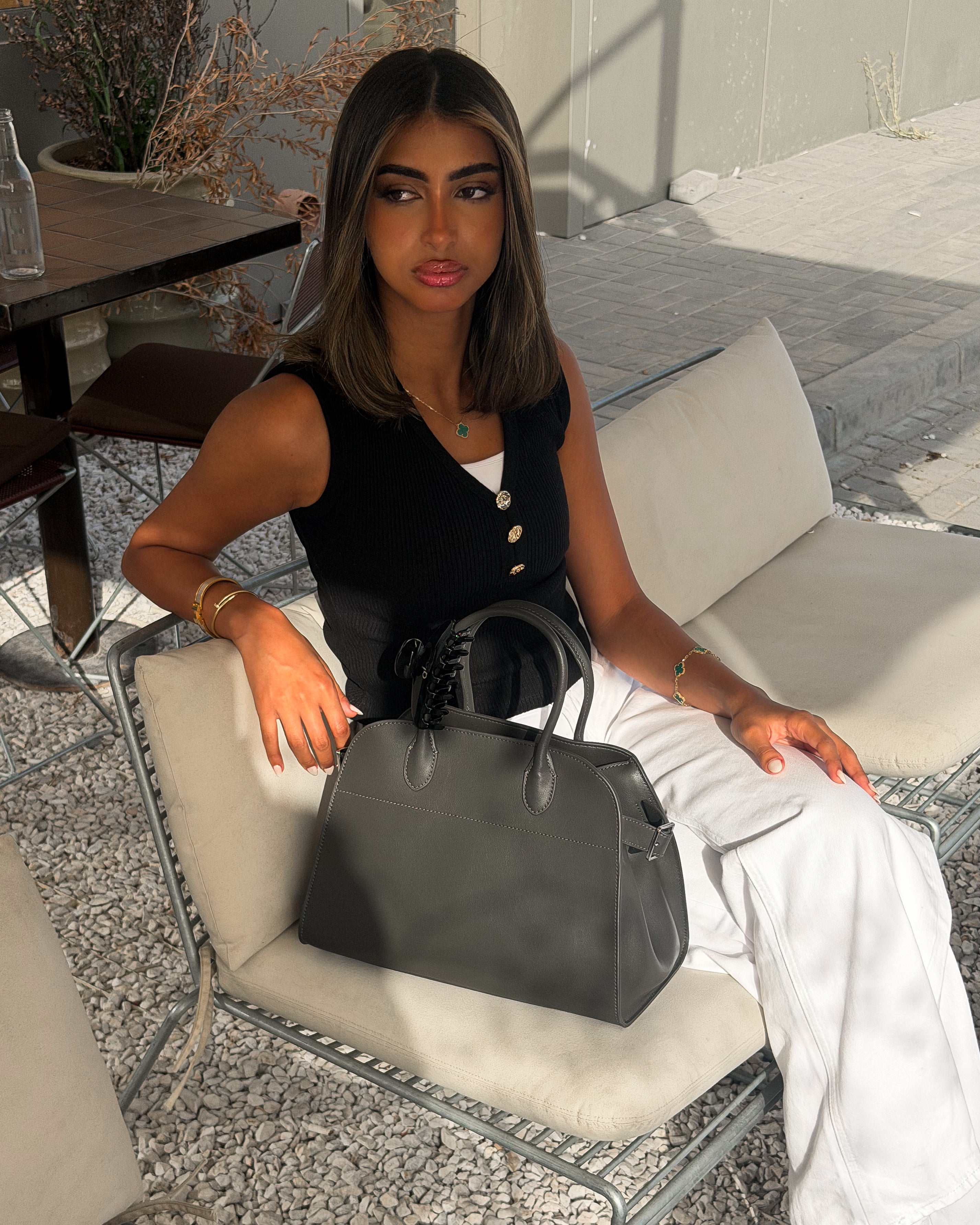 Dome Gray Leather Bag