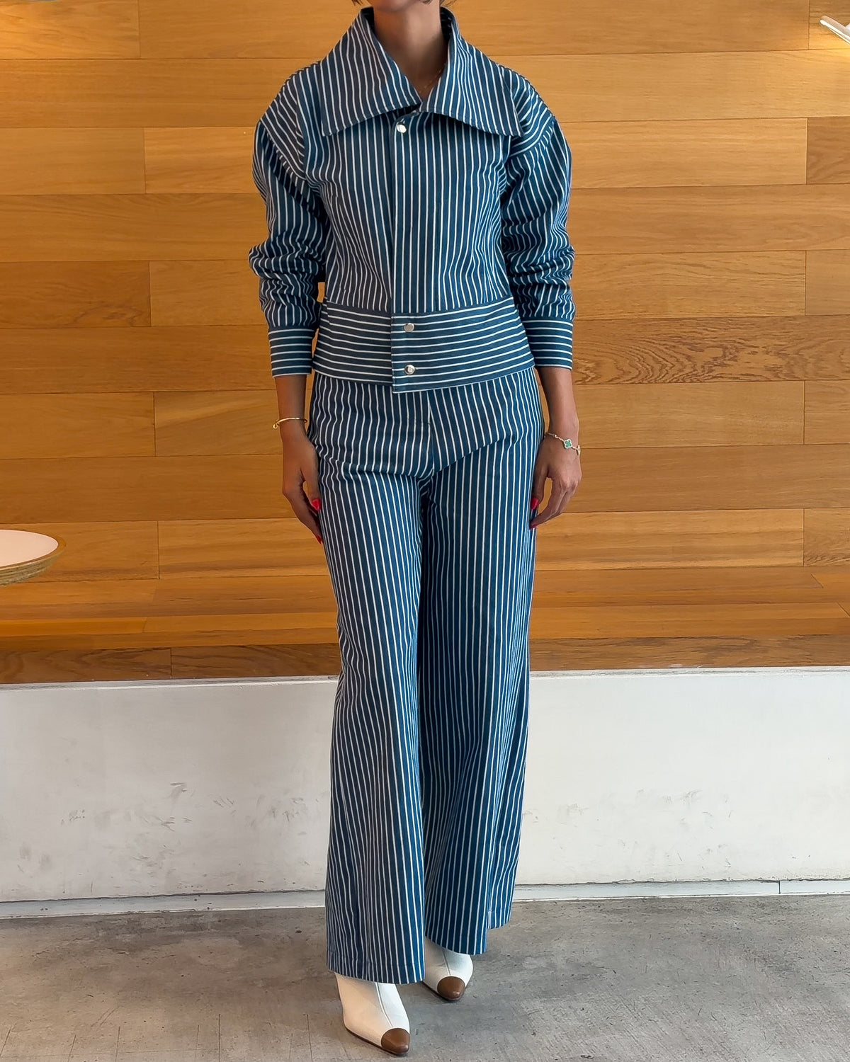 Striped Denim Jacket & Pants Set