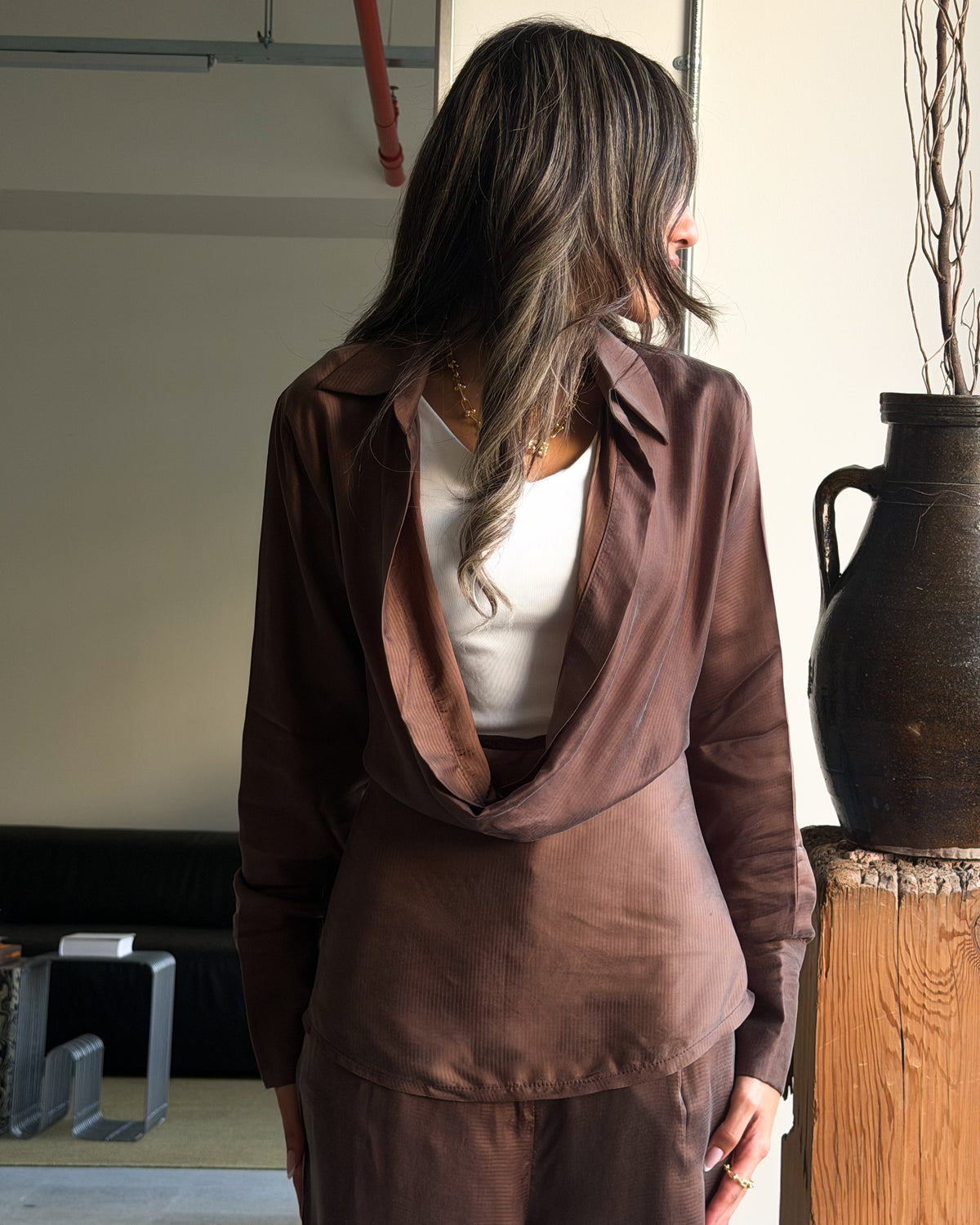 Espresso Cowl-Neck Collared Set