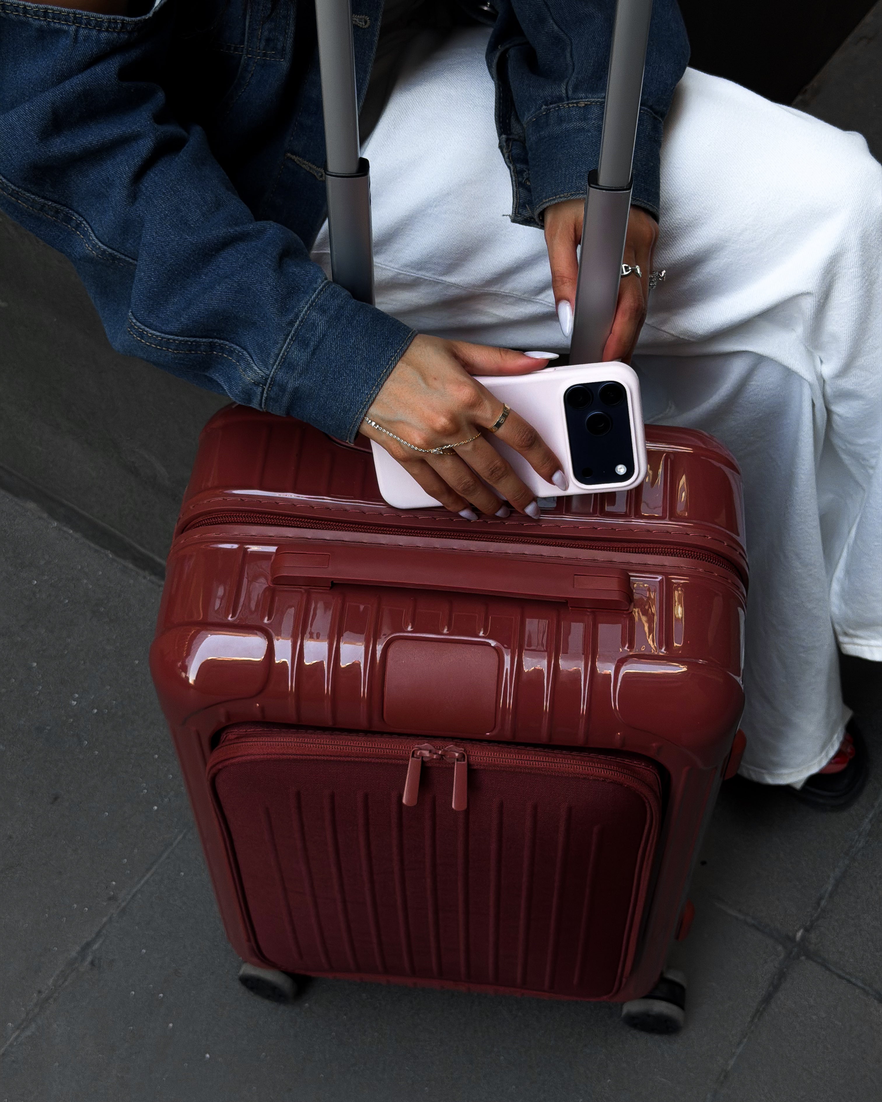 Red Suitcase with Front Pocket