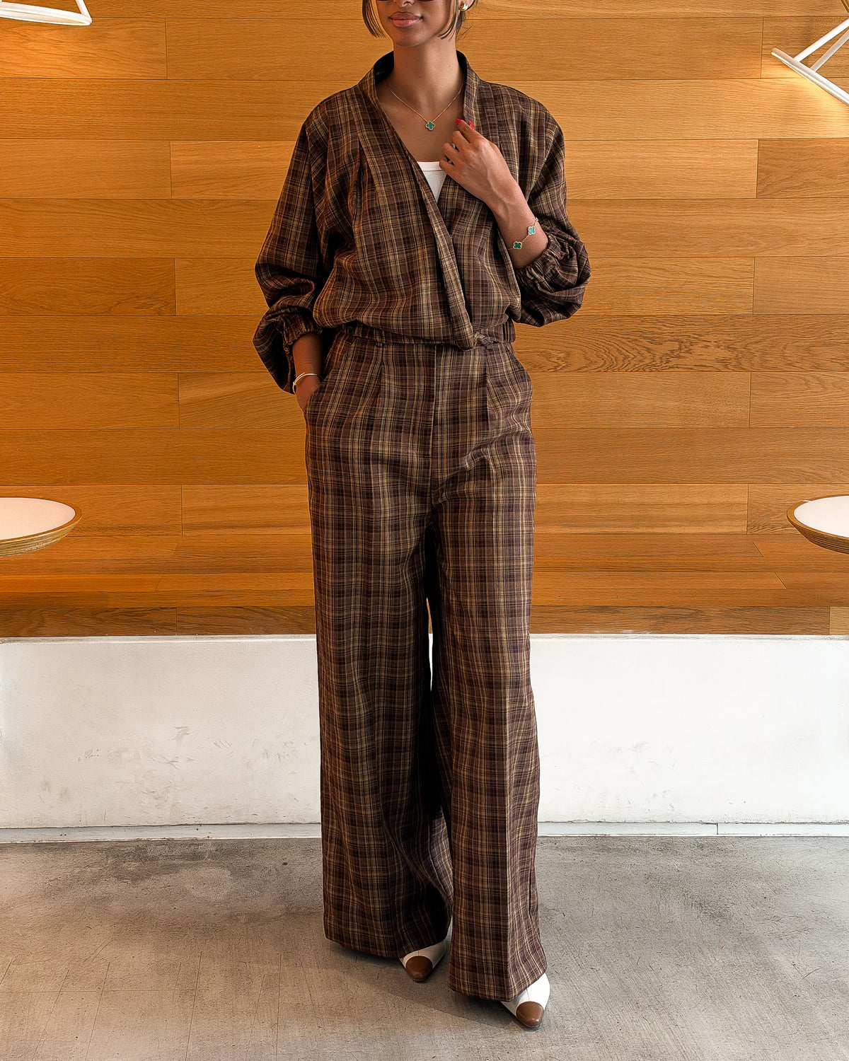 Brown Plaid Two-Piece Set