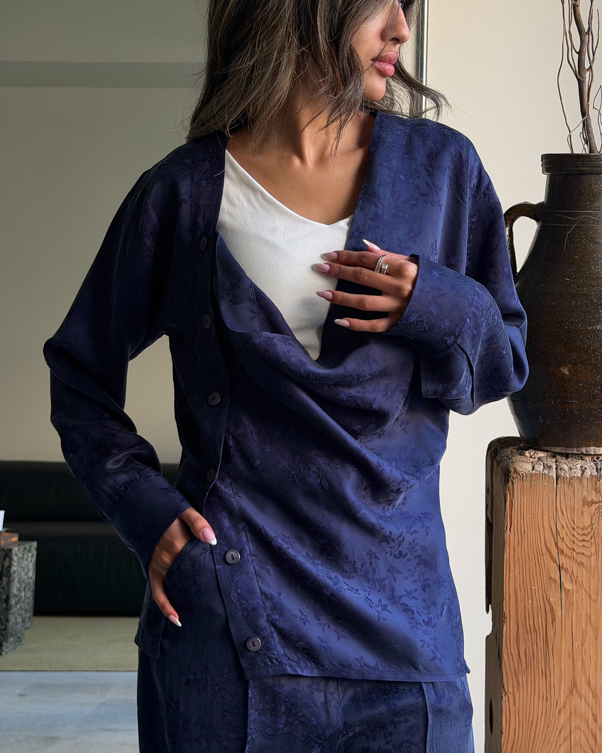 Jacquard Navy Blue Shirt
