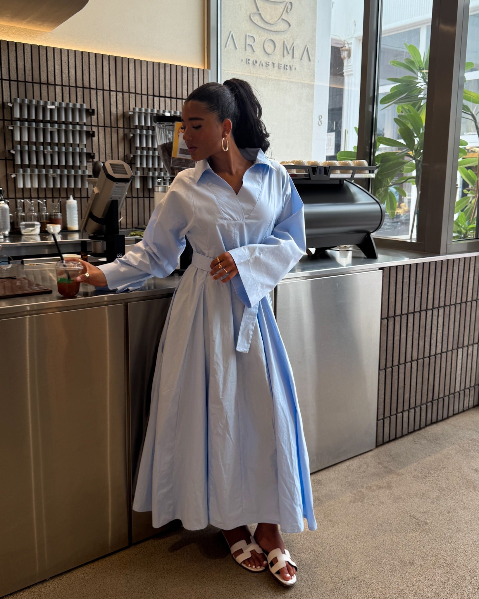 فستان طويل أزرق