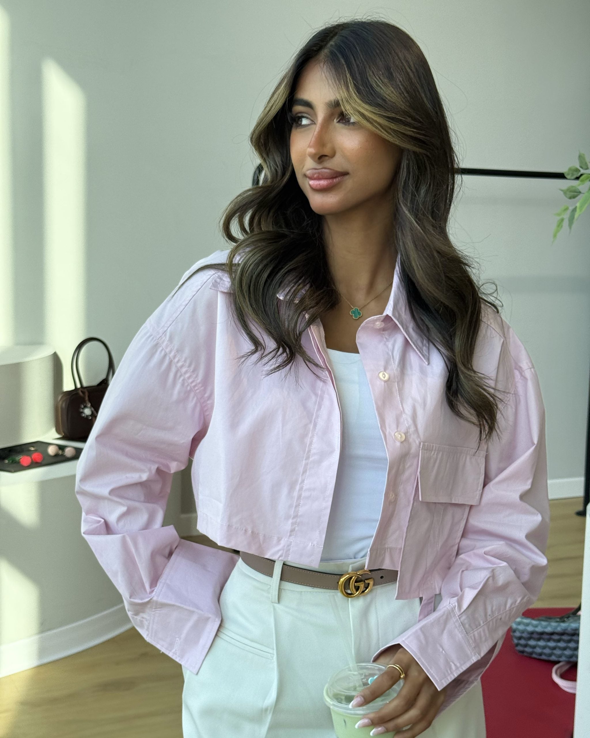 Pink Cropped Shirt