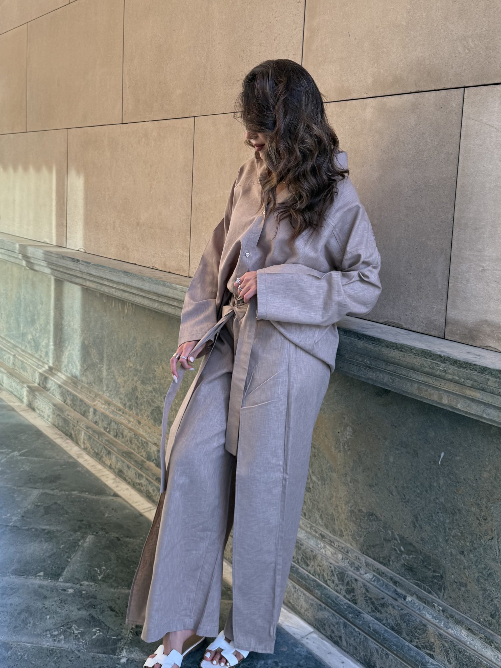 linen set shirt Dark Biege