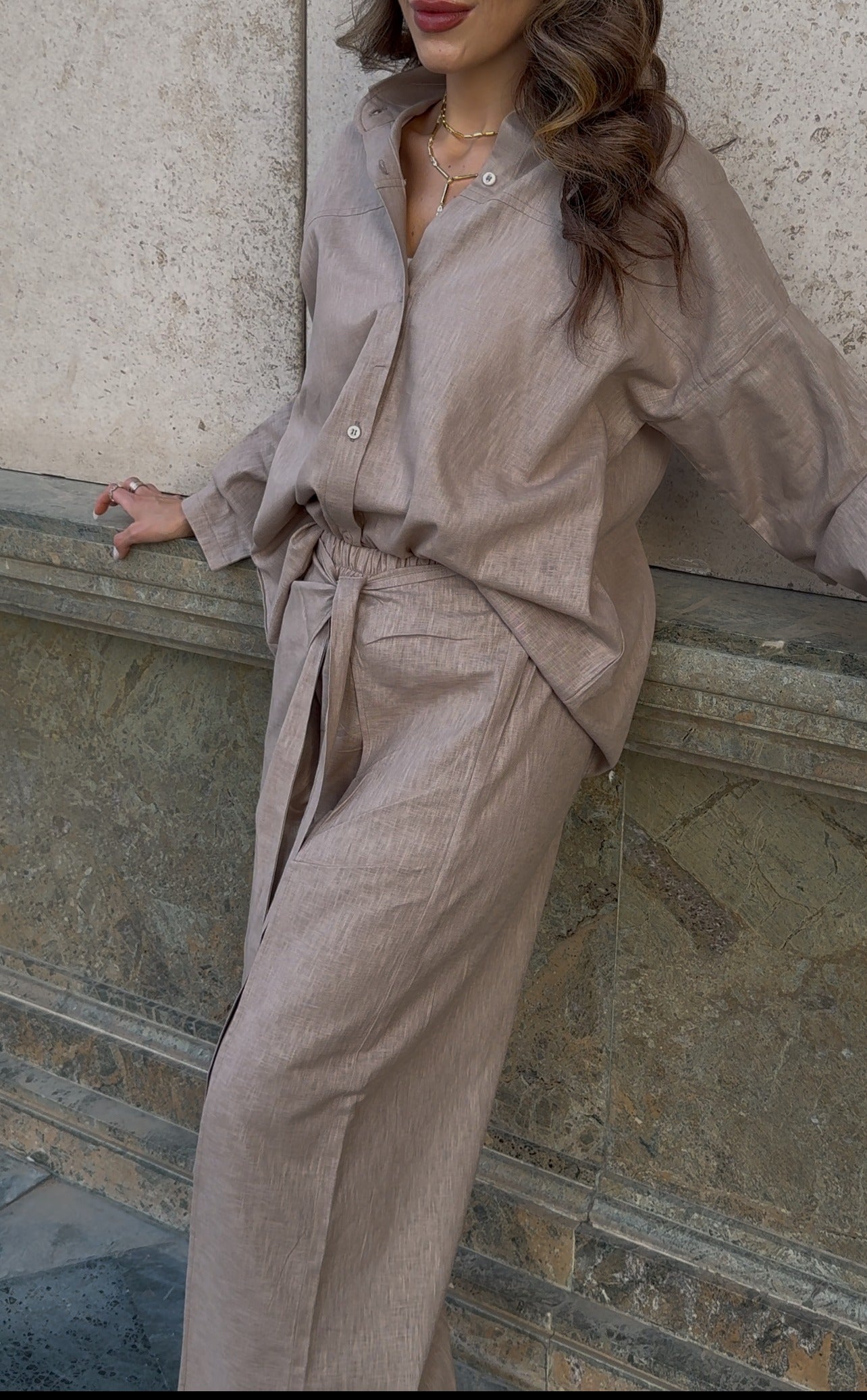 linen set shirt Dark Biege